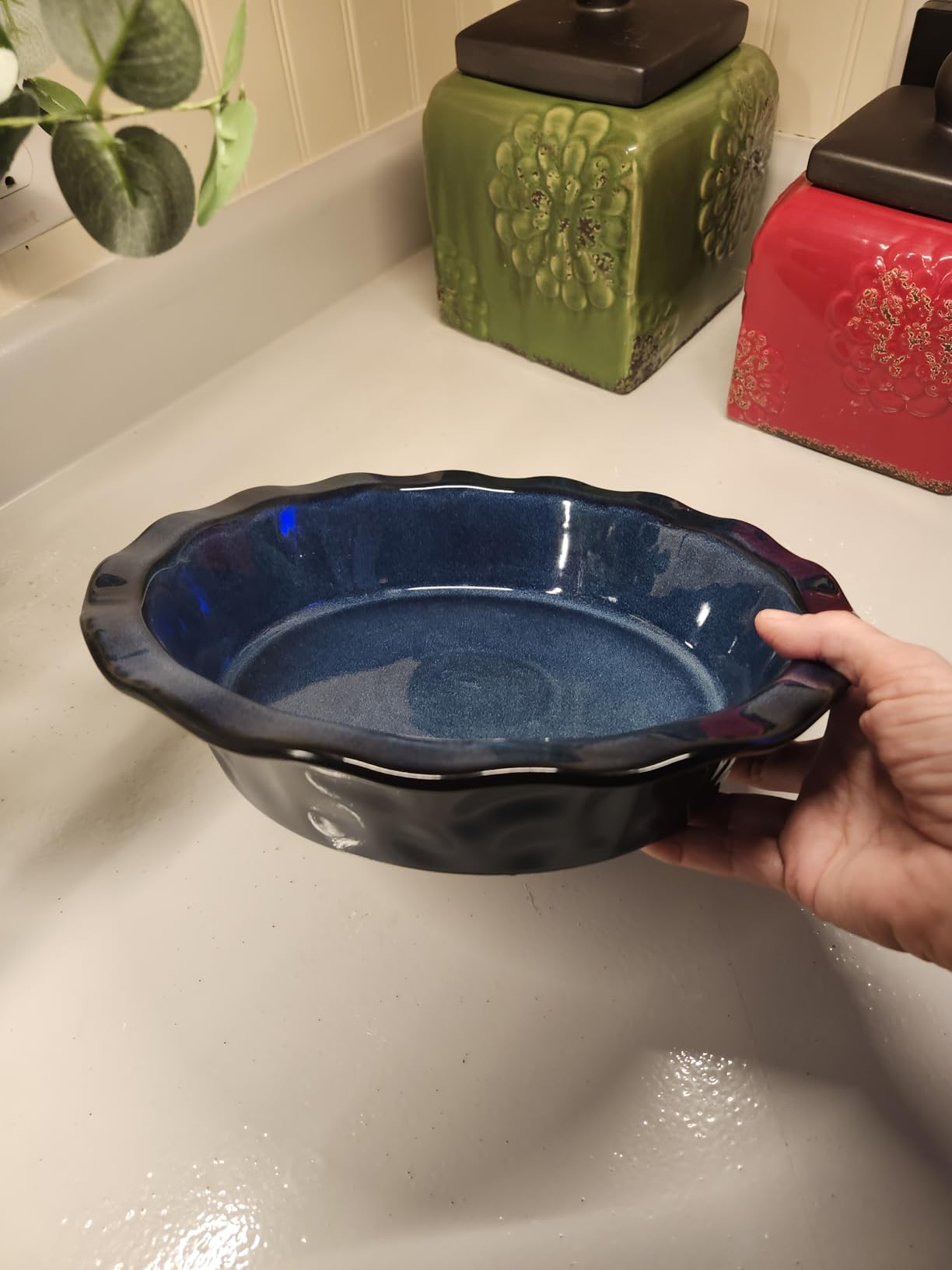 vicrays Ceramic Pie Pan for Baking - 9 Inch Pie Plate, Round, Fluted and Deep Pie Dish for Tart, Pizza, Apple Pie, Quiche, Pot Pies, Cake - Reactive Glaze, Starry Blue customer photo 1