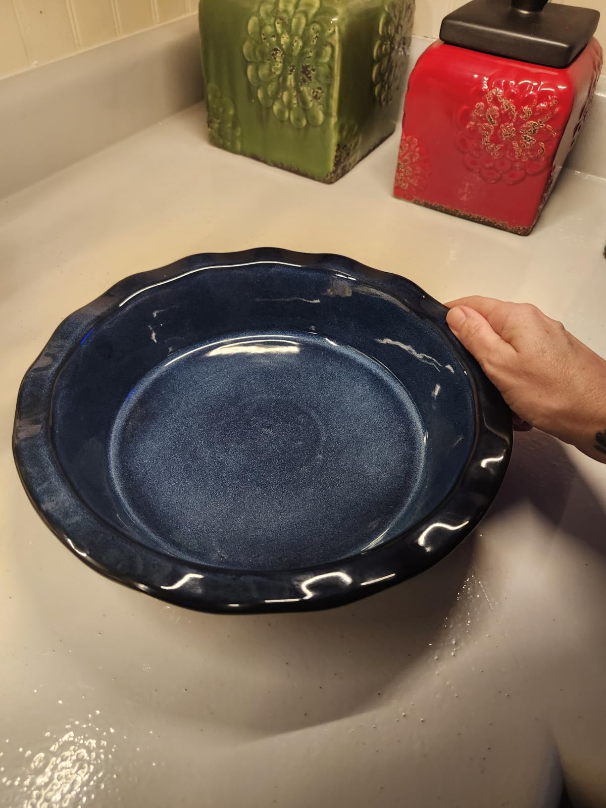 vicrays Ceramic Pie Pan for Baking - 9 Inch Pie Plate, Round, Fluted and Deep Pie Dish for Tart, Pizza, Apple Pie, Quiche, Pot Pies, Cake - Reactive Glaze, Starry Blue customer photo 2