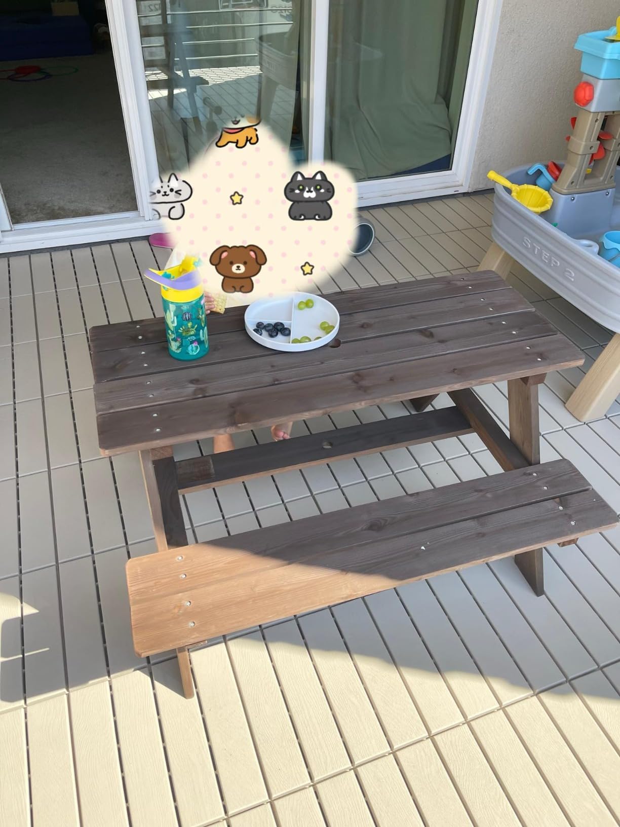 Olakids Kids Picnic Table, Outdoor Toddler Wooden Table and Chair Set with Removable Umbrella, Children Activity Furniture Bench Set for Patio Garden Backyard customer photo 1
