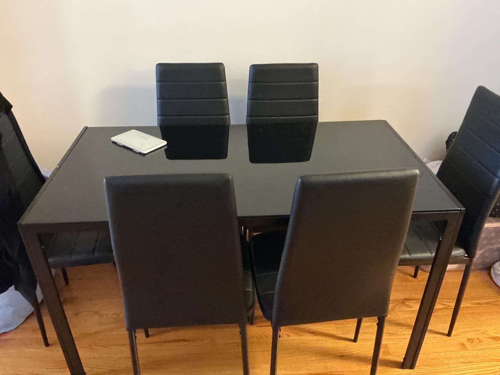 Bealife Kitchen Dining Table Set for 6, Tempered Glass 7 Piece Table and Chairs Set Modern for Home, Kitchen, Living Room, Dining Room, White customer photo 1
