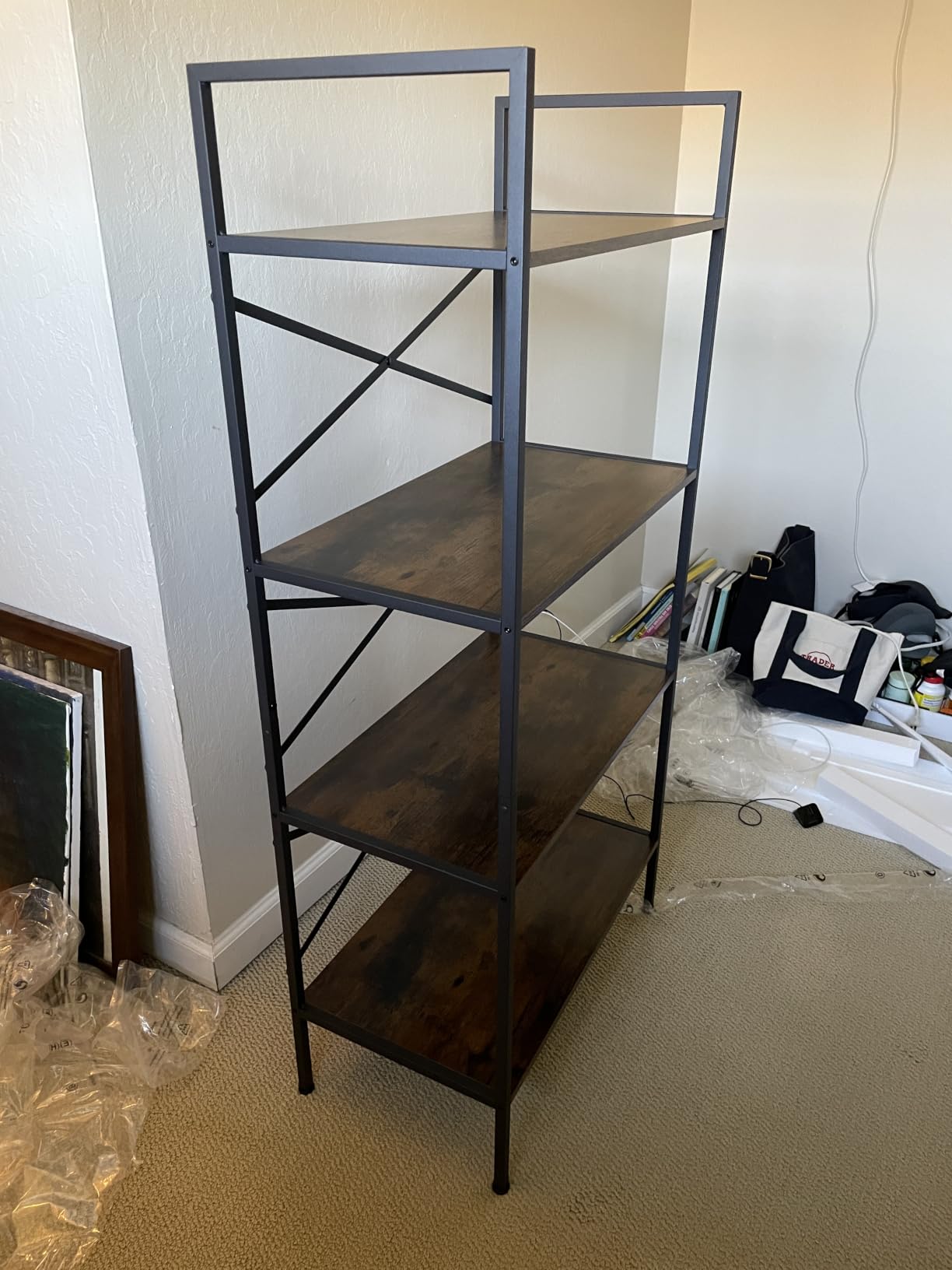 Homeiju Bookshelf, 3 Tier Industrial Bookcase, Metal Small Bookcase, Rustic Etagere Book Shelf Storage Organizer for Living Room, Bedroom, and Home Office (Rustic Brown) customer photo 1