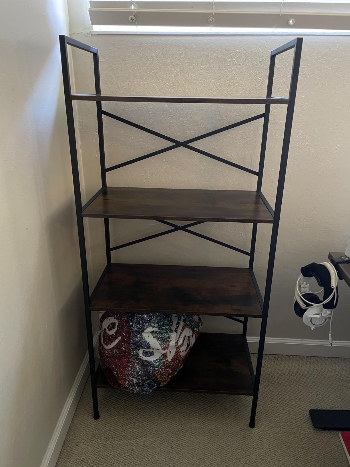 Homeiju Bookshelf, 3 Tier Industrial Bookcase, Metal Small Bookcase, Rustic Etagere Book Shelf Storage Organizer for Living Room, Bedroom, and Home Office (Rustic Brown) customer photo 2