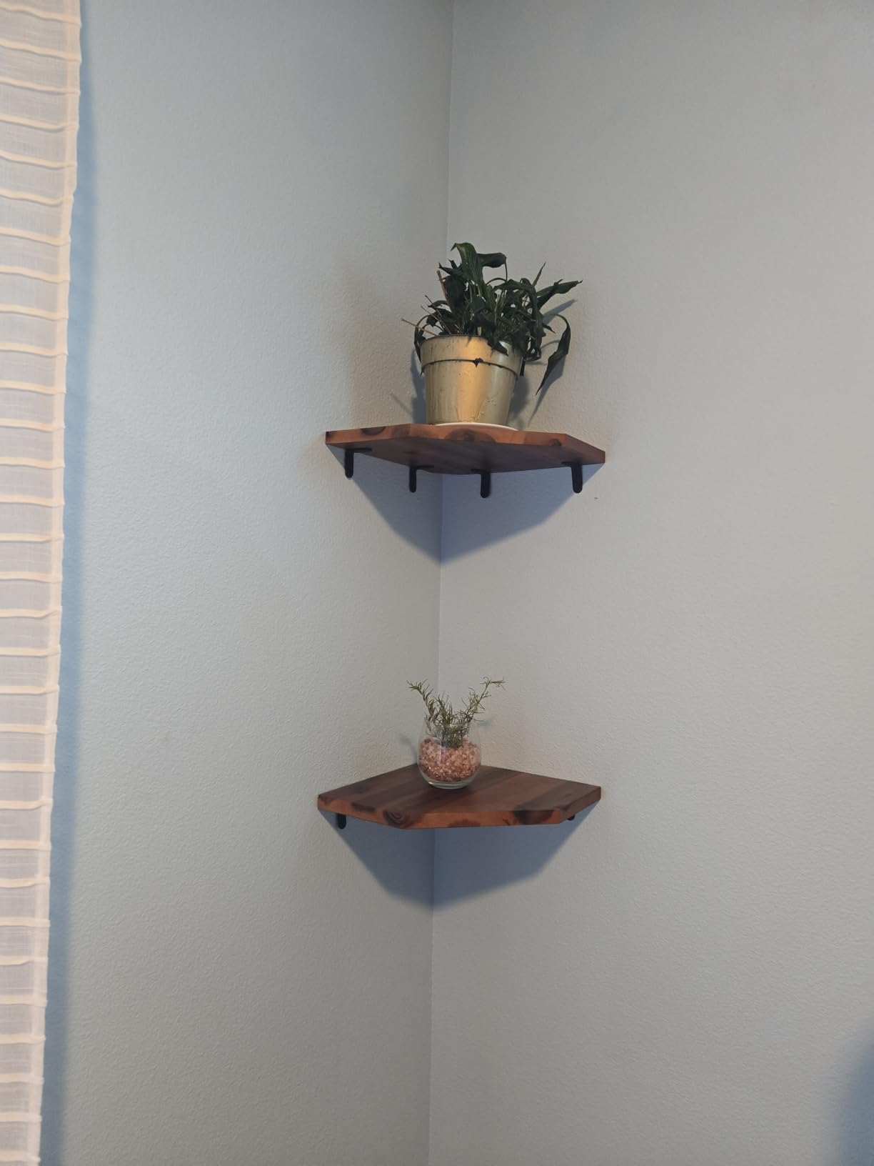 Demigo Corner Shelf Wall Mount, 2-Pack Acacia Wood Floating Corner Shelves | 11.8 x 16.5 in Wall Mounted Triangle Shelves for Bedroom, Living Room, Bathroom & Kitchen, Durable Storage Display Decor customer photo 2