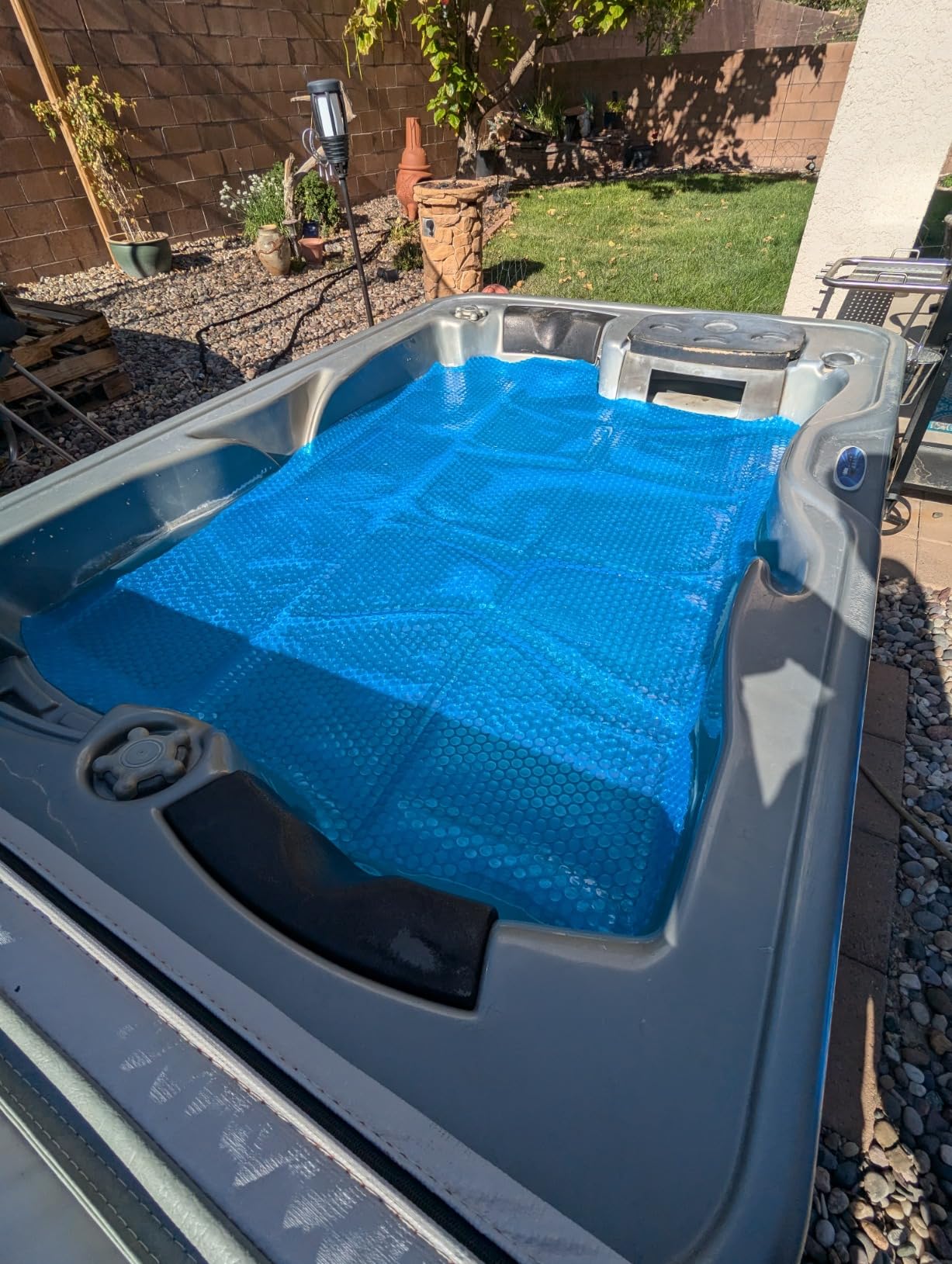 7×7FT Square 16Mil Heavy-Duty Spa Hot Tub Cover for Heat Retention | Bubble Solar Blanket, for Preventing Water Evaporation, Easy to Cut and Clean customer photo 1