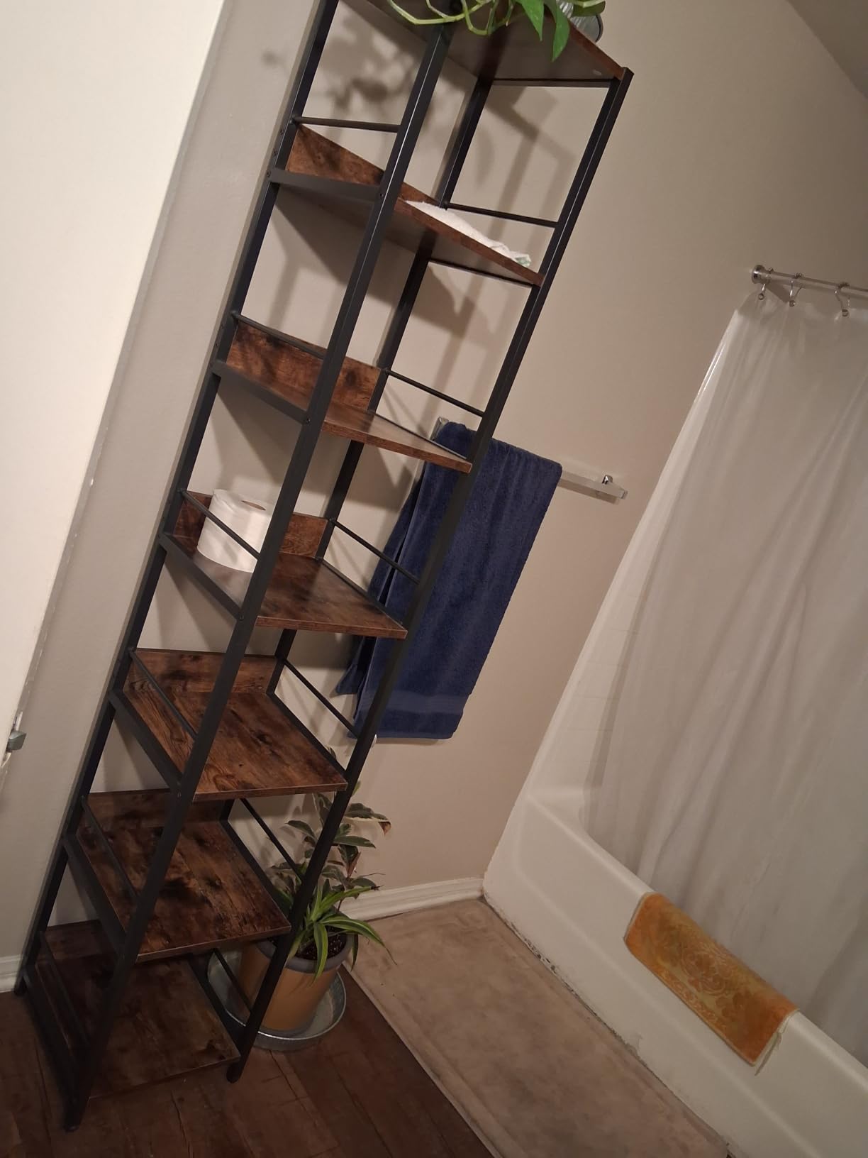 Tribesigns 6-Tier Corner Shelf, 75 Inch Tall Narrow Bookshelf Storage Rack, Etagere Shelves Display Stand for Small Spaces, Rustic Open Bookcase Square Shelf Tower for Living Room Bathroom customer photo 1