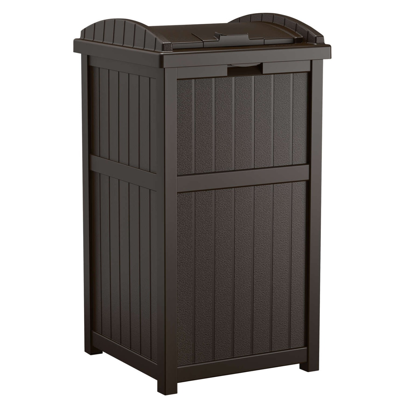 Suncast 33 Gallon Wicker-Style Hideaway Trash Can with Secure Latching Lid and Weather-Resistant Construction for Patio, Cyberspace Grey, Made in the USA customer photo 2