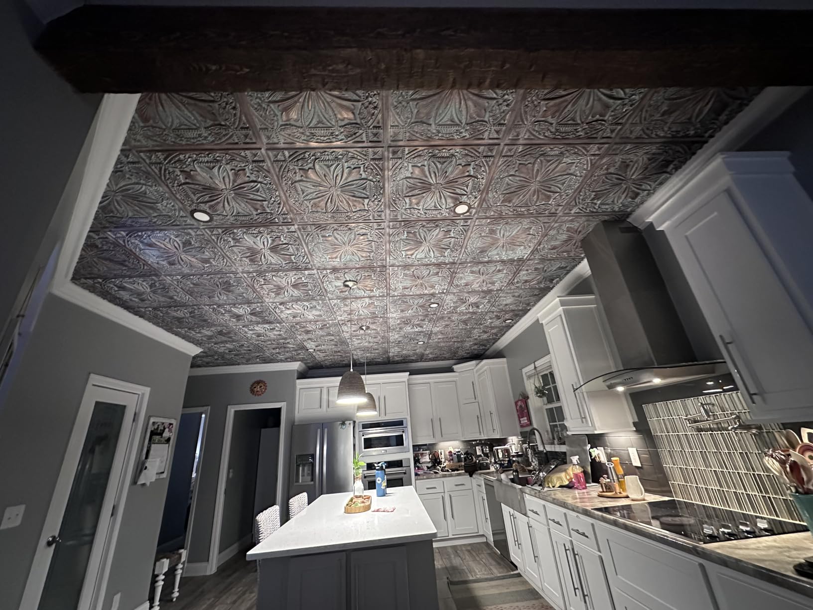DCT10 Milan PVC 2' x 2' Lay-in or Glue-up Ceiling Tile (Covers / 40 sq.ft), Smoked Gold, 10 Piece customer photo 2
