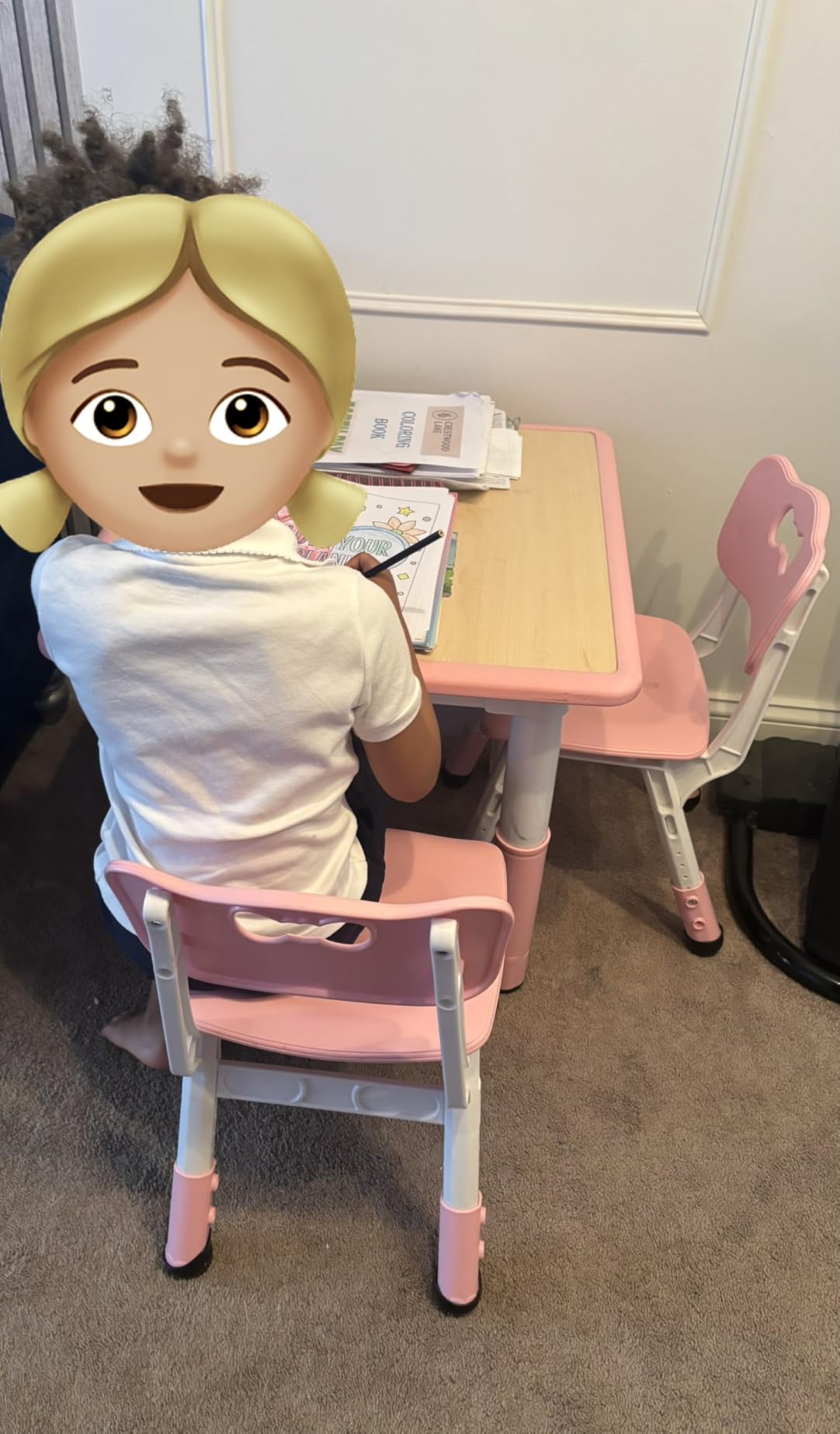 FUNLIO Kids Table and 2 Chairs Set, Height Adjustable Toddler Table and Chair Set for Ages 3-8, Easy to Wipe Arts & Crafts Table, CPC & CE Approved, Natural customer photo 1