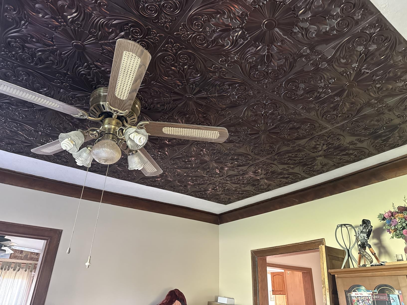 Art3d Decorative Ceiling Tile 2x2 Glue up, Lay in Ceiling Tile 24x24 Pack of 12pcs Spanish Floral in Antique Copper customer photo 2