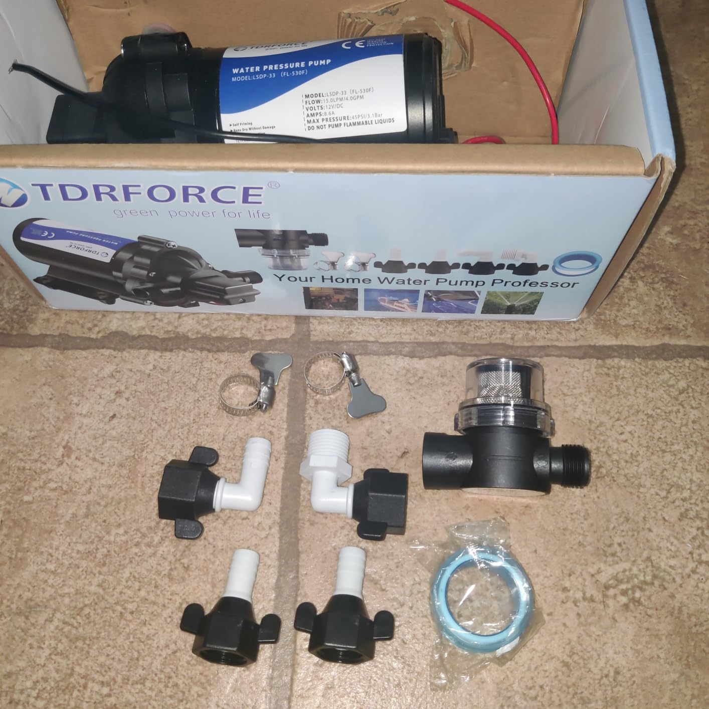 TDRsuper 12V DC Self-Priming Water Transfer Pump, 4GPM 45PSI High Pressure Booster Pump for RV, Garden, Marine & Yacht customer photo 1