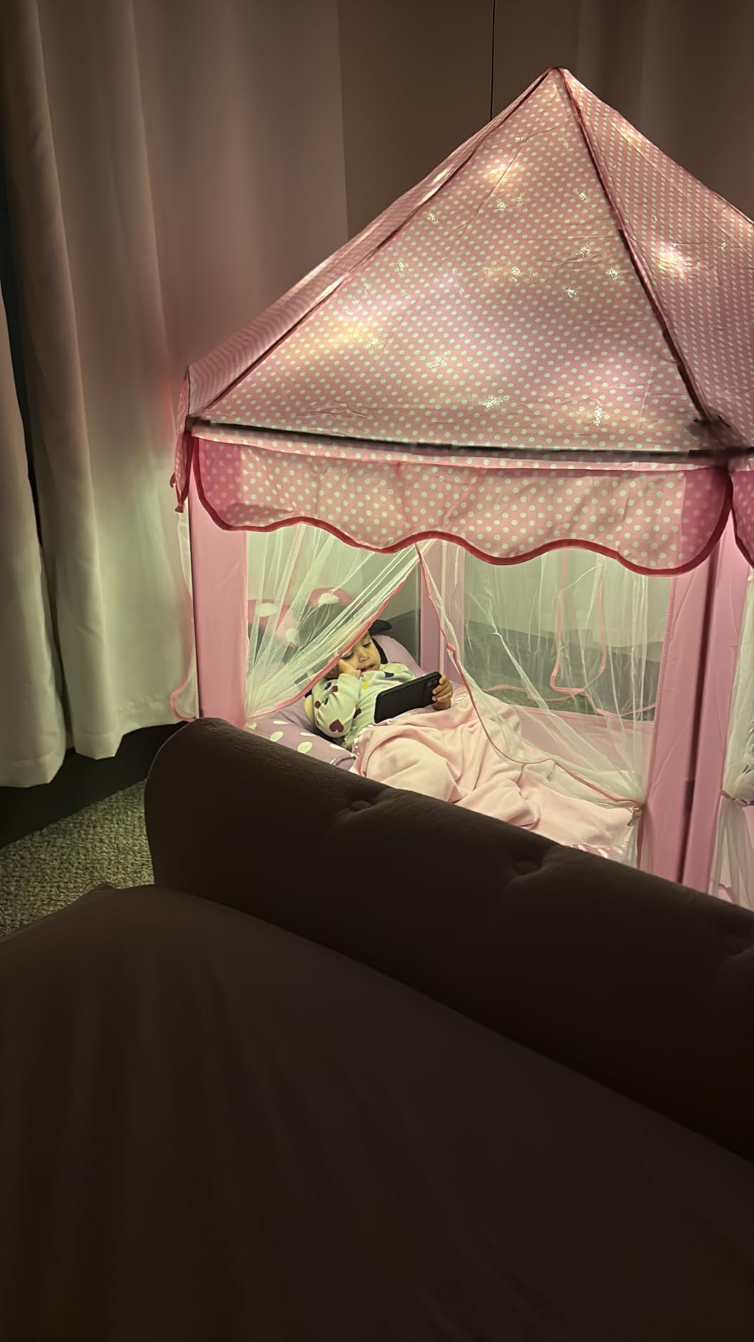 Monobeach Princess Tent Girls Large Playhouse Kids Castle Play Tent with Star Lights Toy for Children Indoor and Outdoor Games, 55'' x 53'' (Pink Princess with Play Mat) customer photo 1