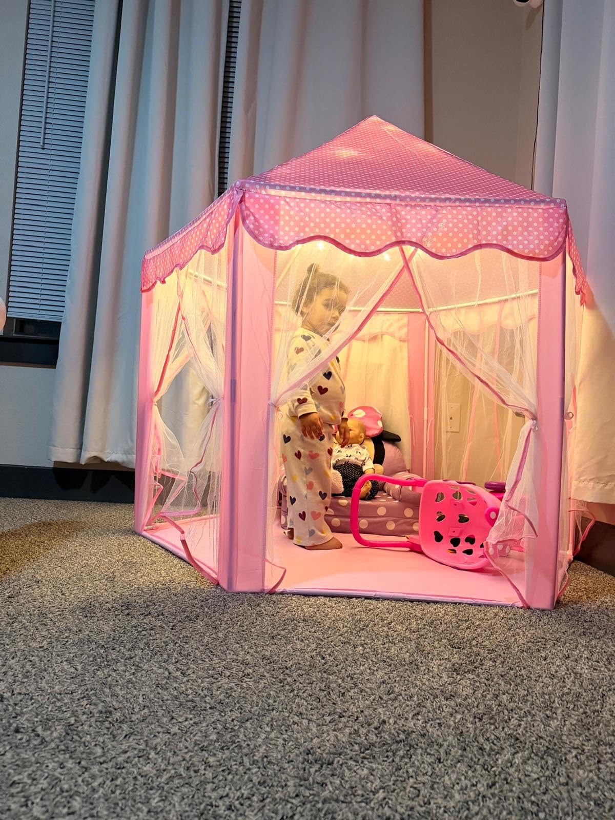 Monobeach Princess Tent Girls Large Playhouse Kids Castle Play Tent with Star Lights Toy for Children Indoor and Outdoor Games, 55'' x 53'' (Pink Princess with Play Mat) customer photo 2