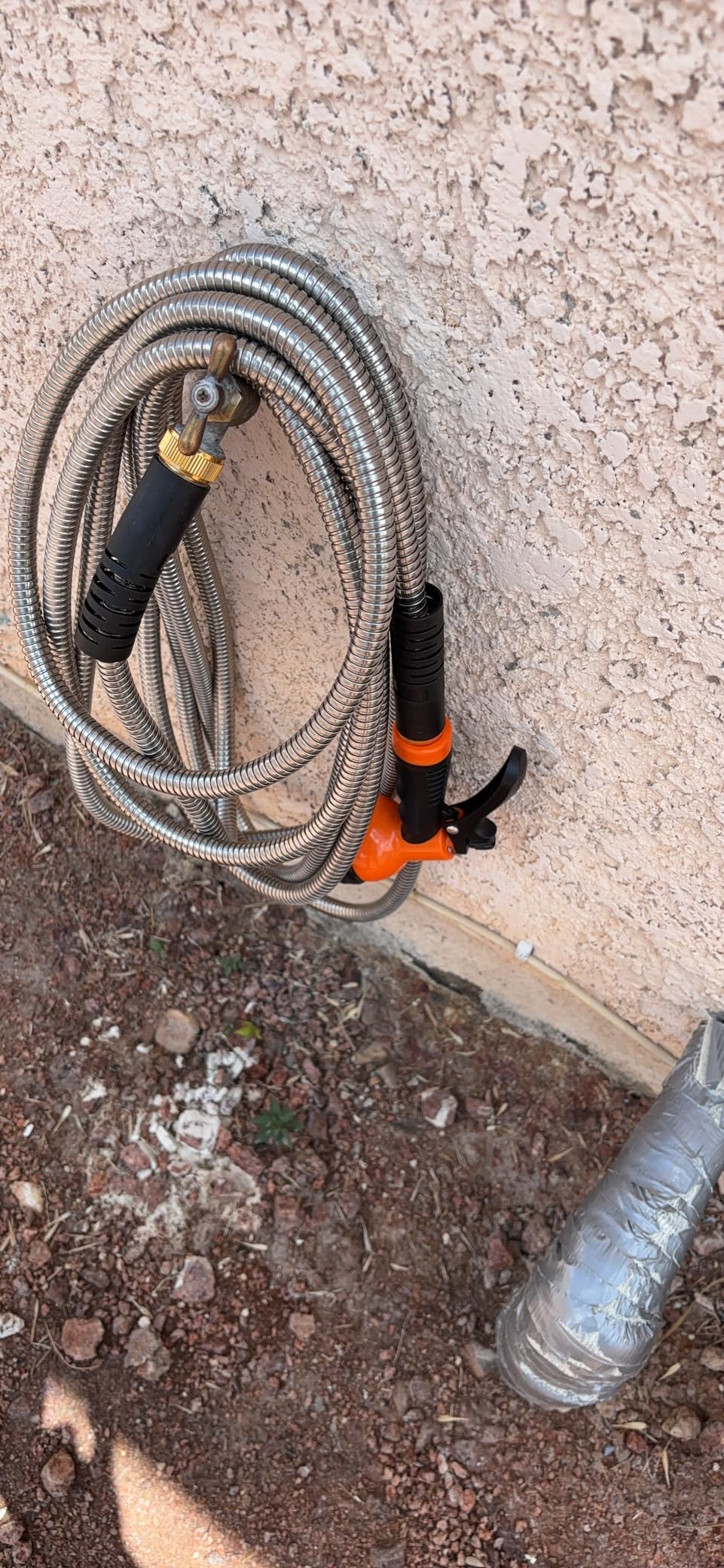 Besiter Garden Hose 100FT Stainless Steel Water Hose with 10 Functions Adjustable Spray Nozzle, Heavy-Duty Metal Garden Hose Flexible Durable No-Tangle & Kink Leak Dog Proof Hose for Yard Lawn(Orange) customer photo 1