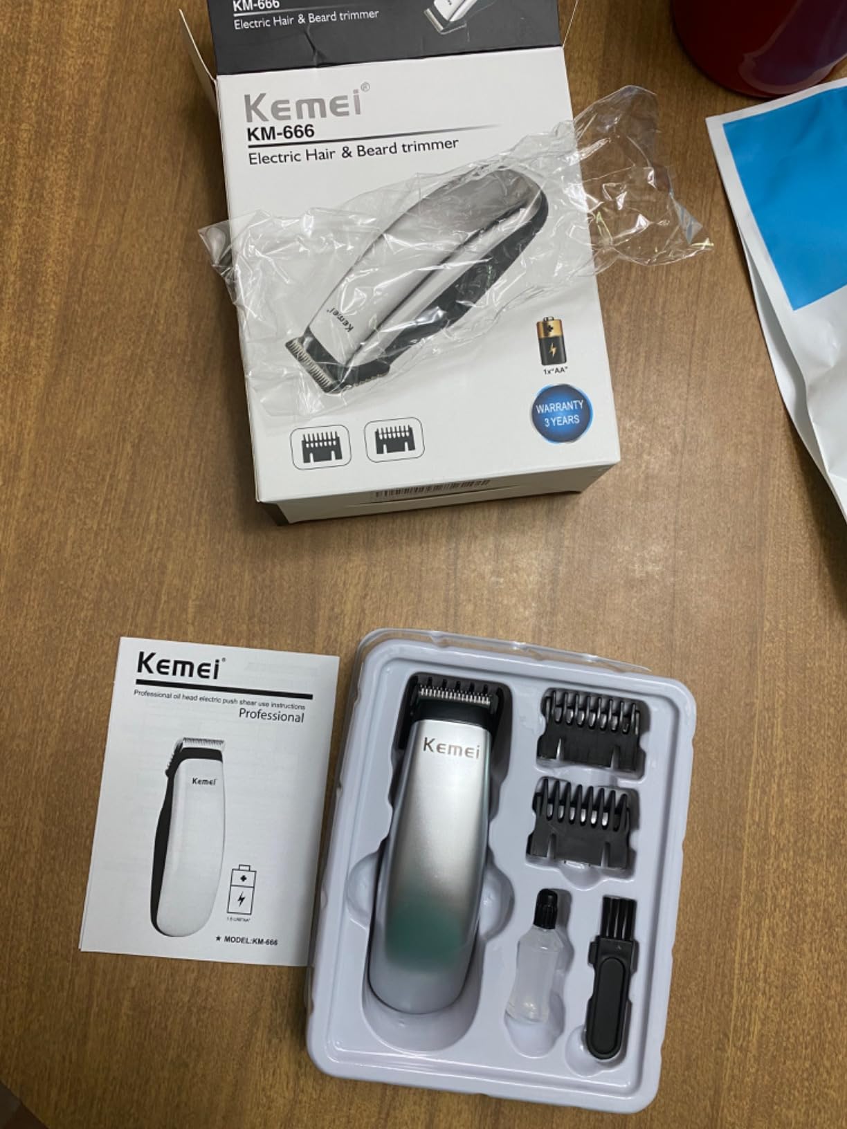 KEMEI Mini Hair Trimmer Compact Portable Clipper for Men Precision Haircut | Shaving Tool Silver Travel Friendly, One Adjustable & Two Fixed Combs, KM-666 customer photo 1