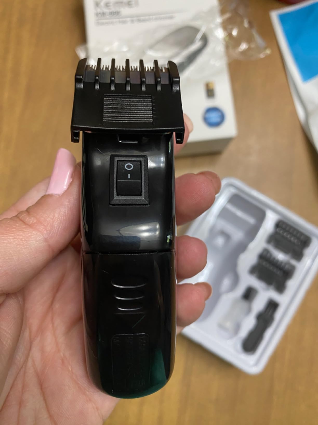 KEMEI Mini Hair Trimmer Compact Portable Clipper for Men Precision Haircut | Shaving Tool Silver Travel Friendly, One Adjustable & Two Fixed Combs, KM-666 customer photo 2