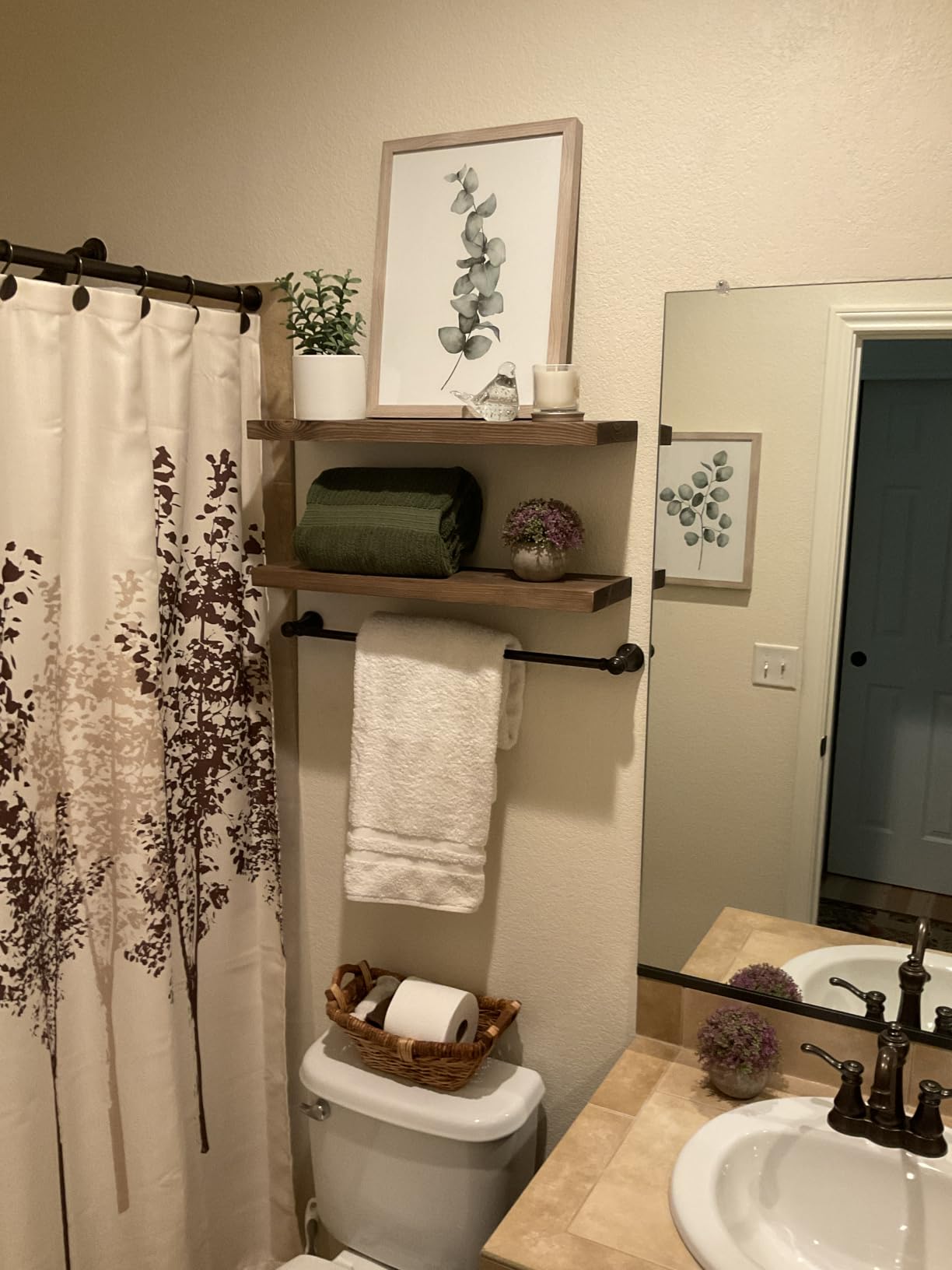 BGMG Wood Floating Shelves for Wall 24 inch Set of 2, Rustic Wooden Wall Mount Shelves for Bathroom Living Room Bedroom Kitchen Farmhouse -24x6.7-Dark Walnut customer photo 1