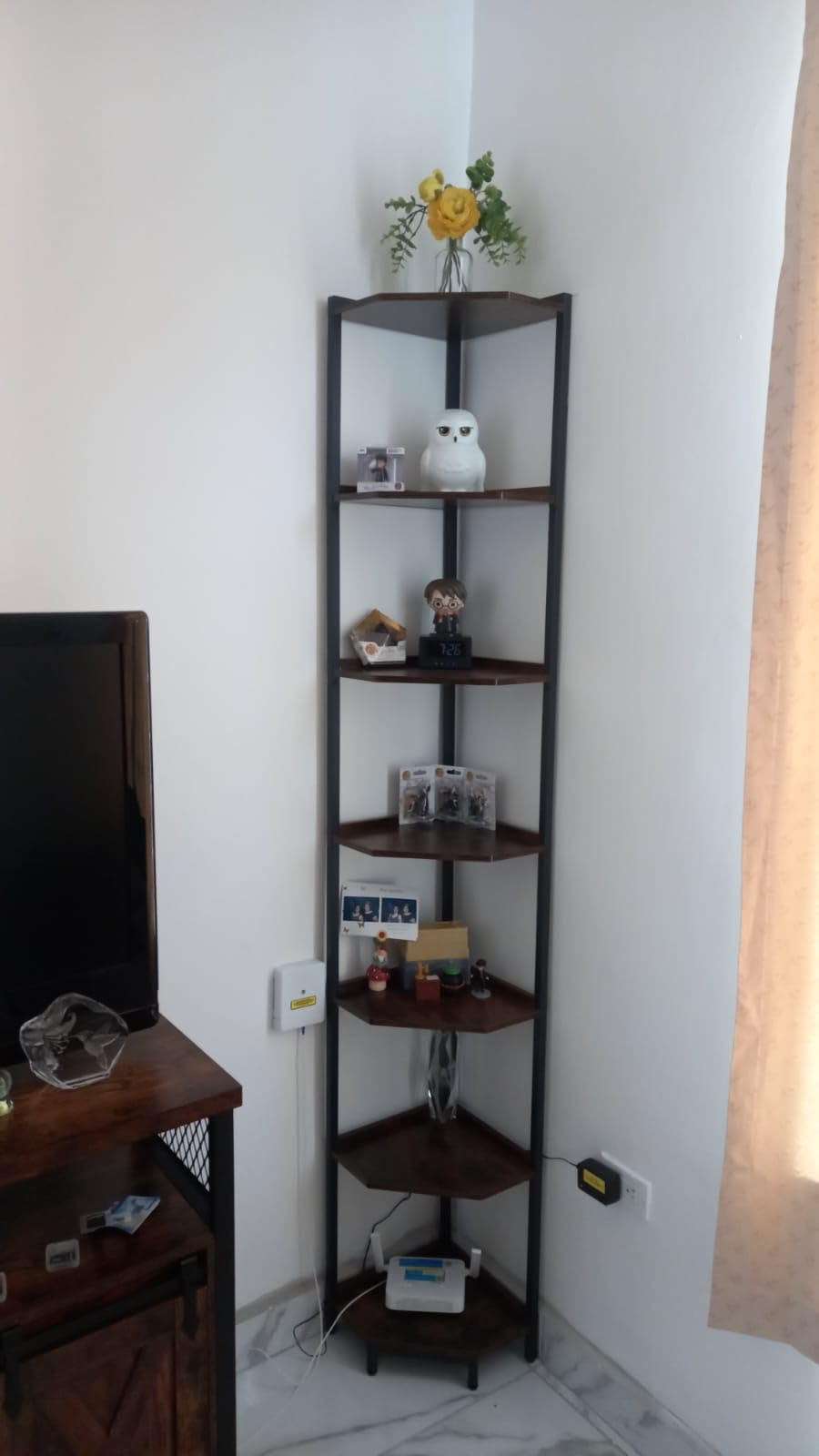 Hzuaneri Corner Shelf Stand 6-Tier Corner Bookshelf Storage Standing Shelf | Bookcase Plant Stand with Metal Frame for Living Room, Home Office, Bedroom, Rustic Brown CS06001B customer photo 1