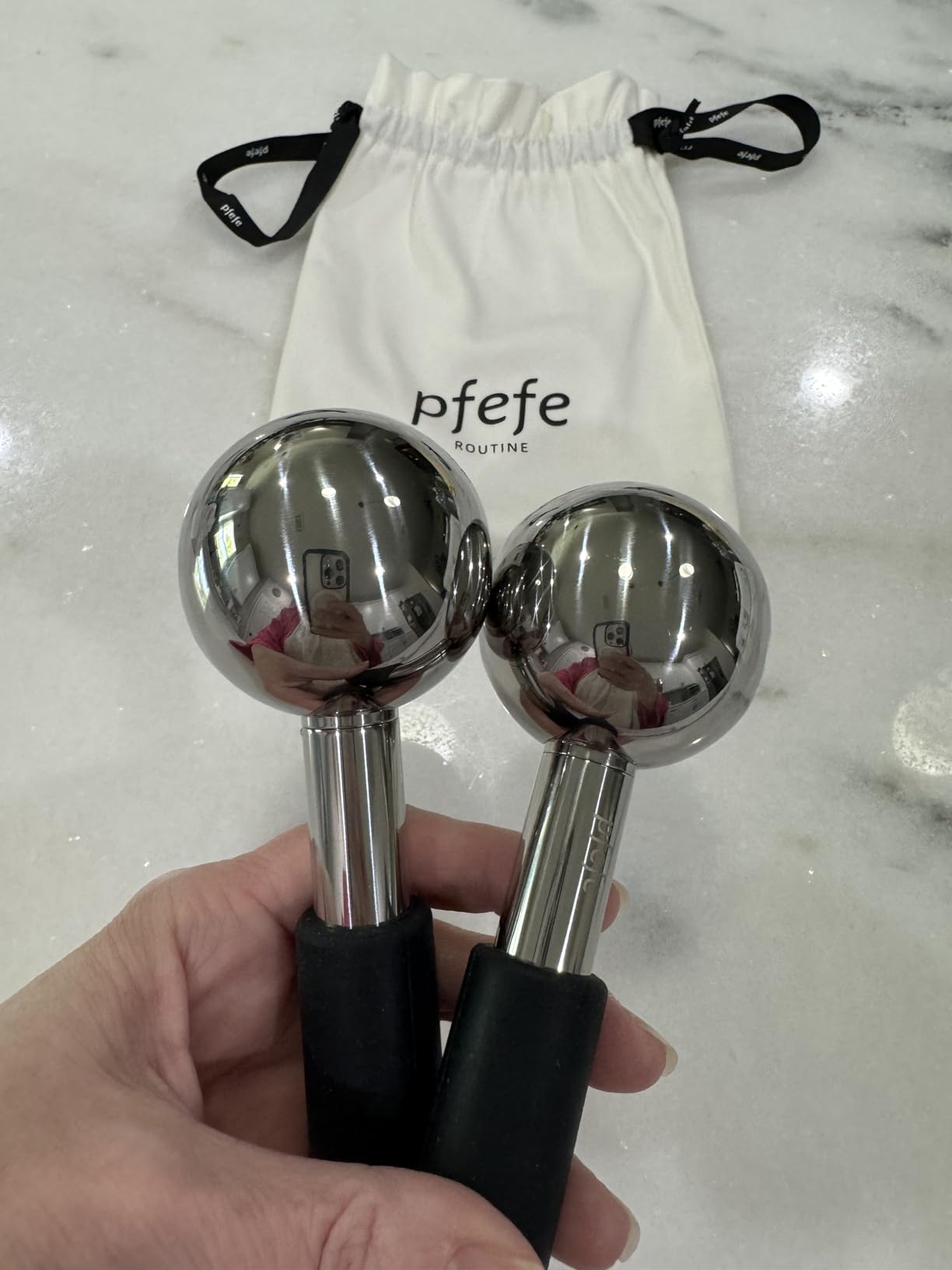Pfefe 360 Rotating Ice Globes for Face & Eyes, Unbreakable Stainless Steel Cryo Sticks for Beauty Routines, Facials Cold Roller Colling Globes for Puffiness, Wrinkles, Dark Circles, Headaches customer photo 2
