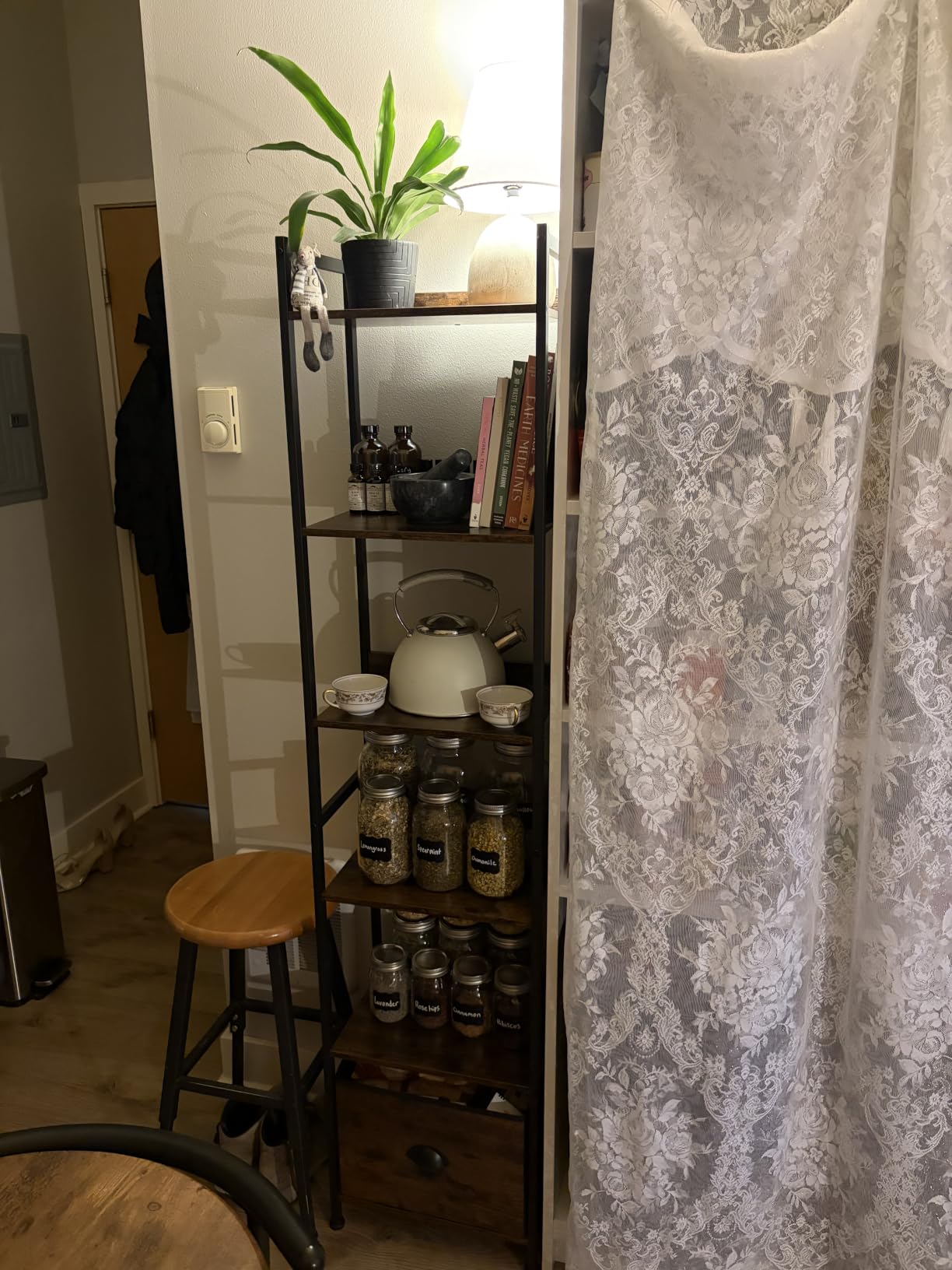 Furologee 5 Tier Bookshelf with Drawer, Tall Narrow Bookcase with Shelves, Wood and Metal Bookshelves Storage Organizer, Industrial Display Standing Shelf Unit for Bedroom, Living Room, Rustic Brown customer photo 2