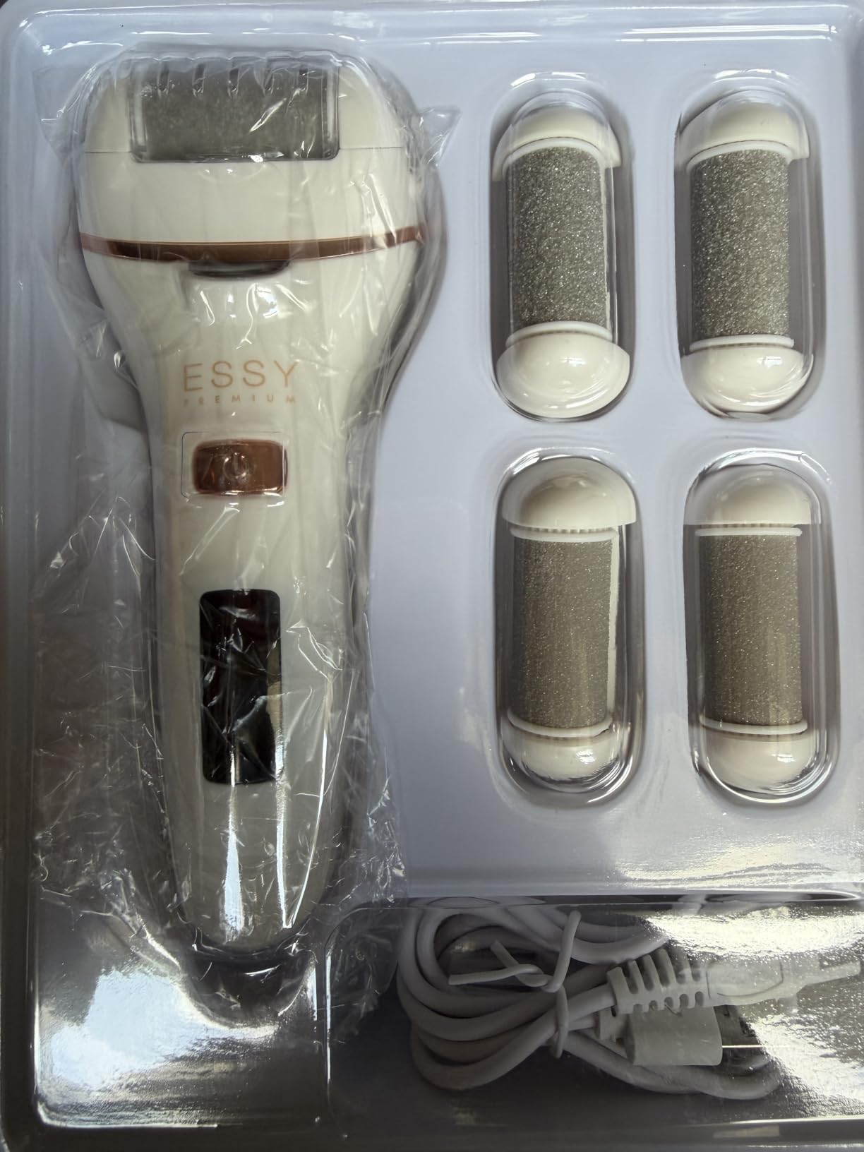 Essy Electric Foot File Rechargeable with 5 Replacement Rollers (White) | For Women's, Men's Smooth Feet, Waterproof, USB Charging, Pressure-Lock Safety customer photo 2