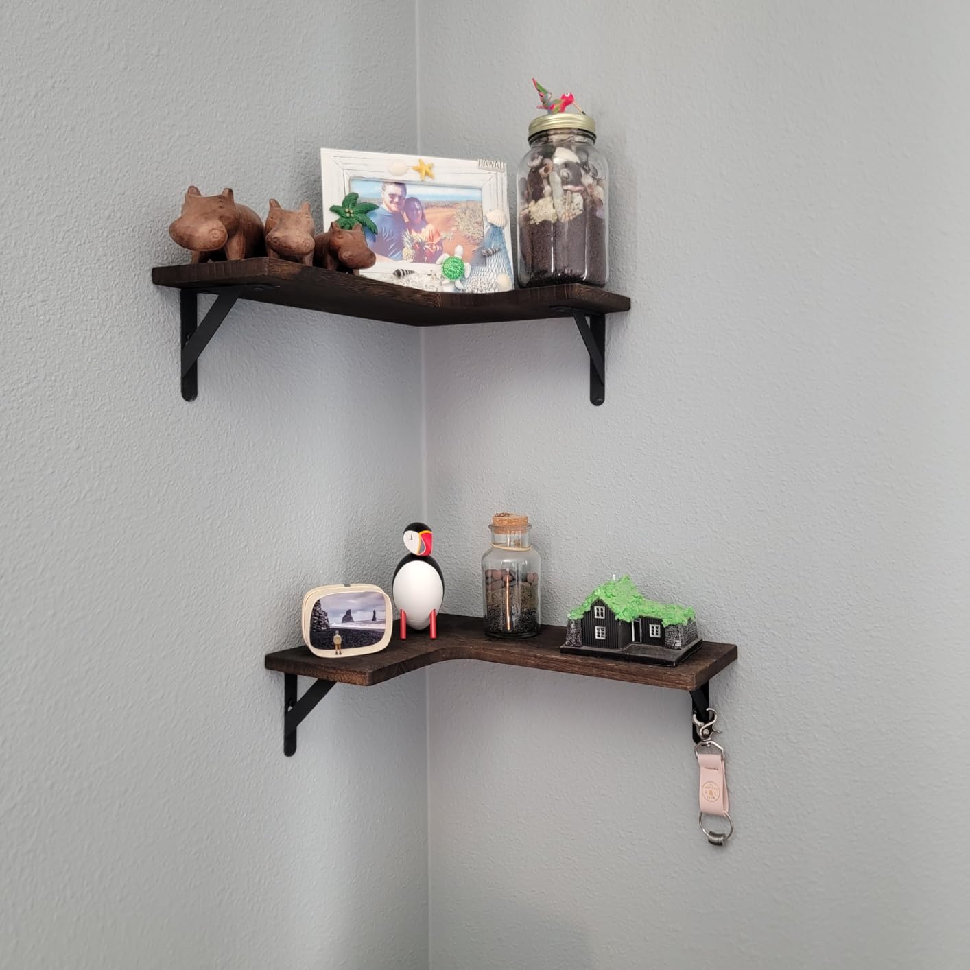 Amada HOMEFURNISHING Corner Floating Shelves, Set of 4 Corner Wall Shelves, Shelves for Wall Decor, Corner Wood Shelves for Home Decor, Office, Bedroom, Bathroom, Laundry Room, Kitchen, Brown customer photo 1
