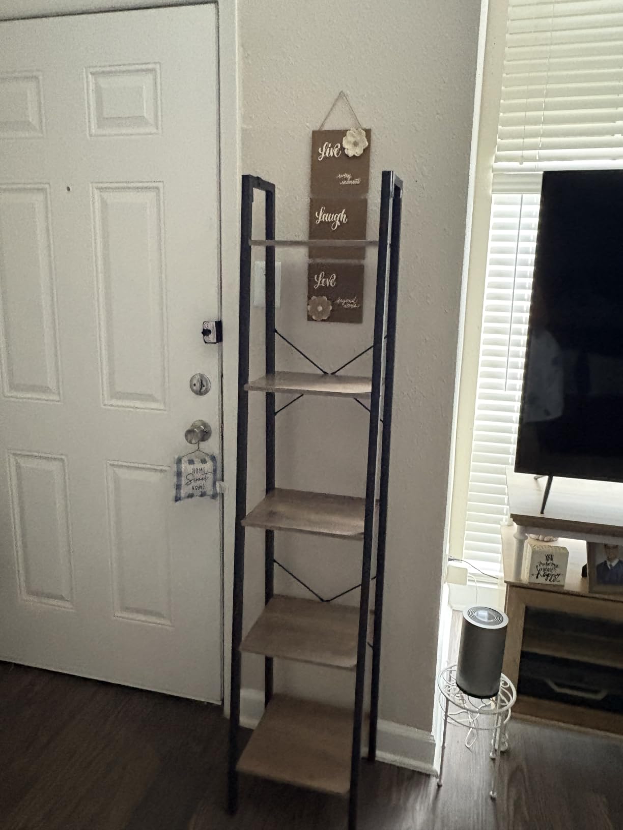 Hzuaneri Ladder Shelf, Bookshelf, Freestanding Corner Storage Shelf | Bookcase with 2 Hooks for Office, Living Room, Kitchen, Bedroom, Industrial, Rustic Brown BC13301B customer photo 2