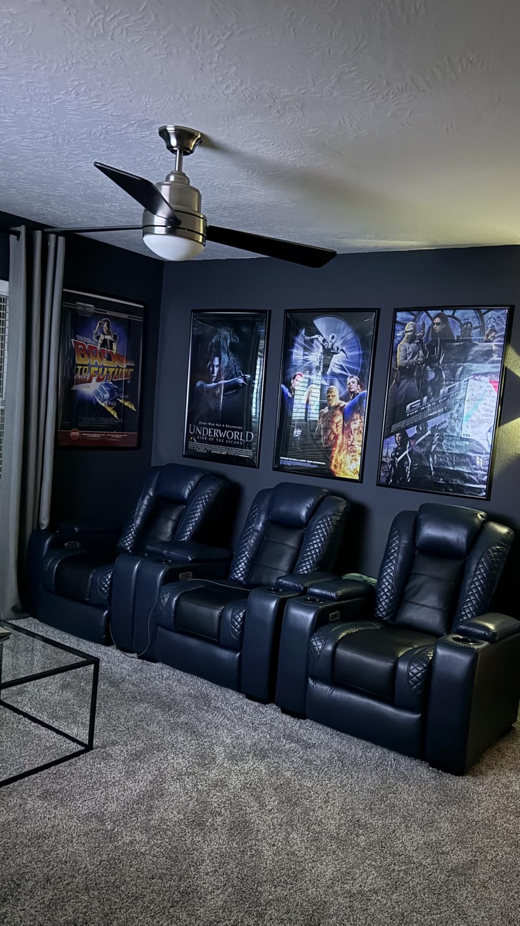 ANJ Power Recliner Chair with USB Port, Electric PU Leather Home Theater Seating for Living Room, Movie Reclining Chairs with Blue Ambient Lighting, Hidden Arm Storage, Cup Holders (Black) customer photo 1