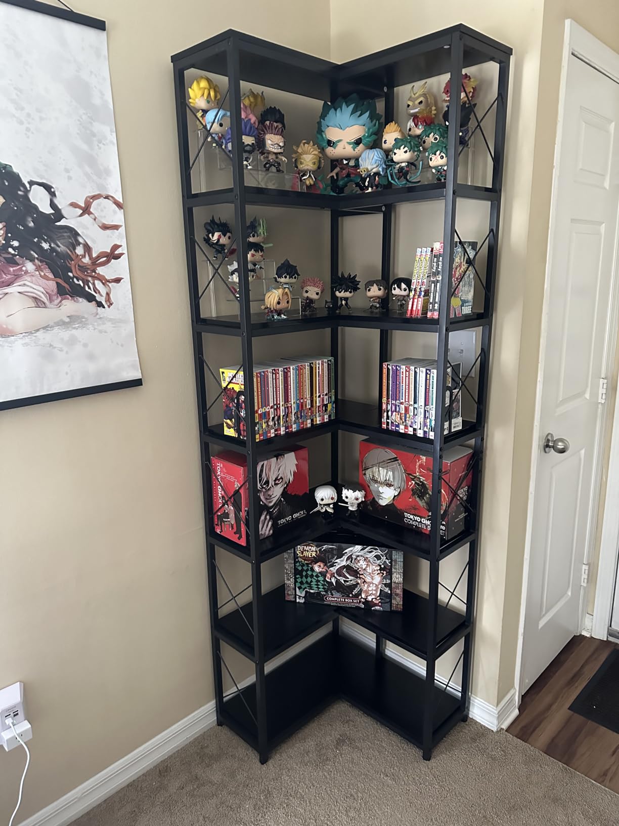 Tribesigns 7-Shelf Corner Bookshelf, Large Modern Corner Bookcase, 7-Tier Tall Corner Shelf Storage Display Rack with Metal Frame for Living Room Home Office (Grey) customer photo 1