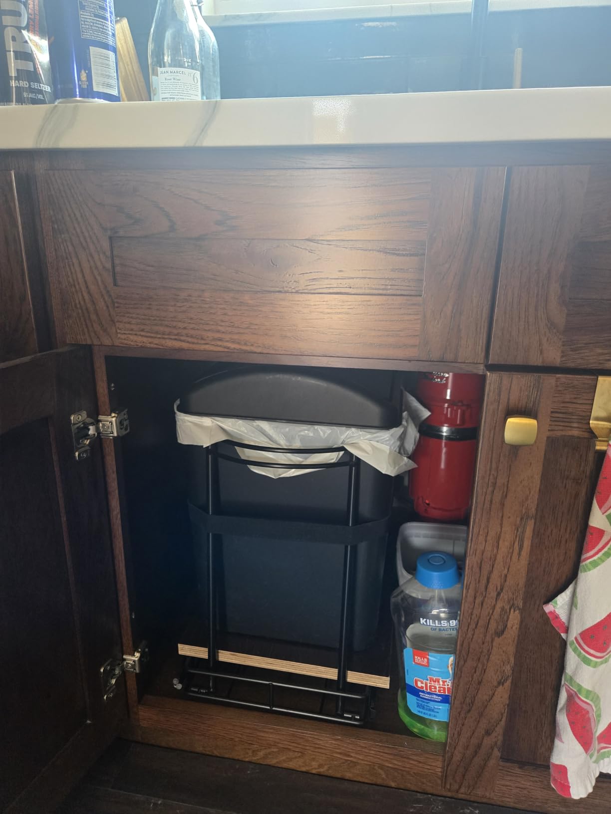 ANASTA Cabinet Trash Can Pull Out Kit, Heavy Duty Under Sink Garbage Can Pull Out Track + 7 Gal Bin, Under Cabinet Slide Out Organizer, Trash Can Drawer Slide for Counter customer photo 2