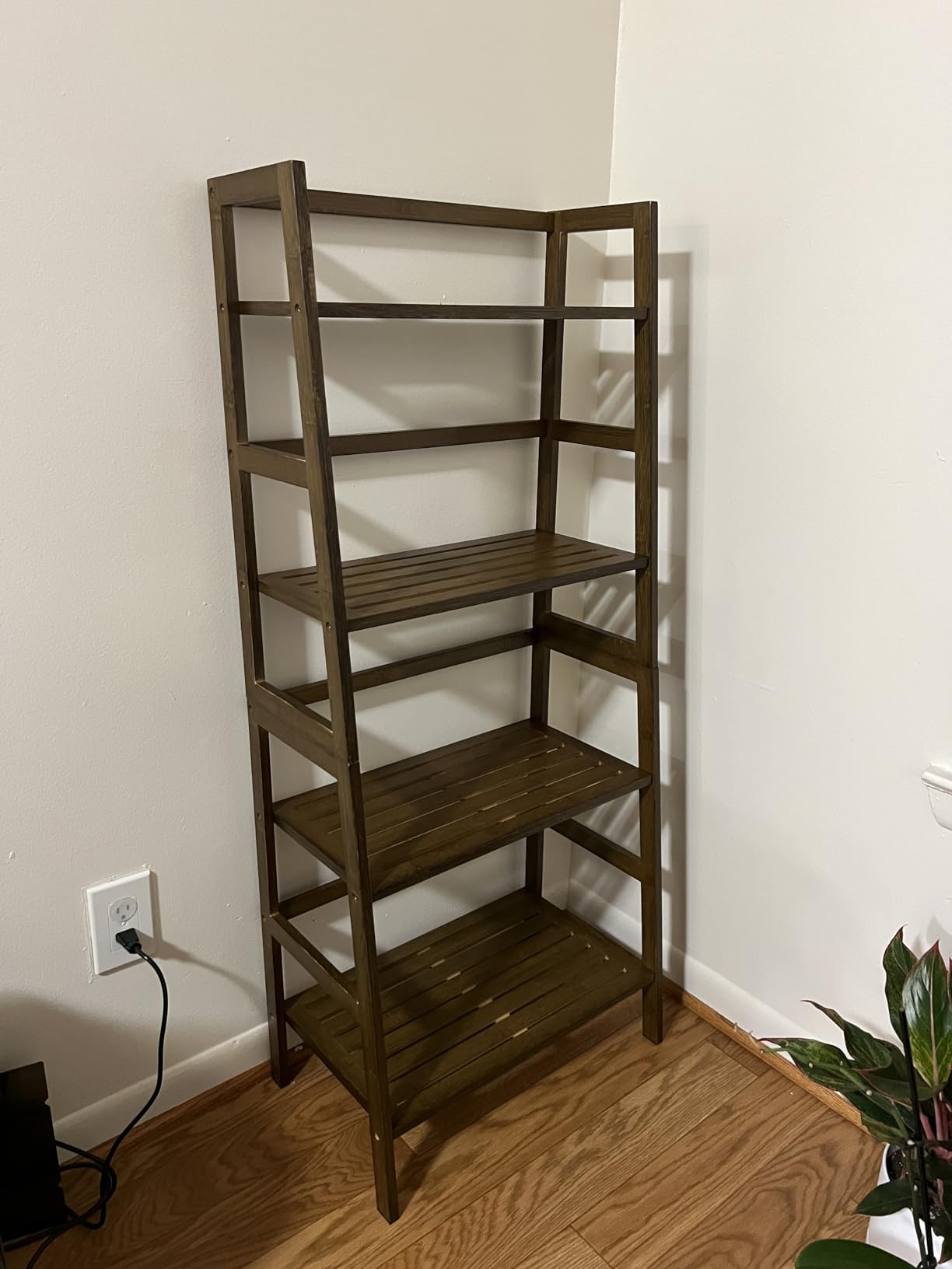 HITNET Ladder Shelf, 4-Tier Bookshelf, Bamboo Leaning Bookcase, Display Storage Rack Organizer, Freestanding Flower Plant Stand for Living Room, Home Office, Kitchen, Natural customer photo 1