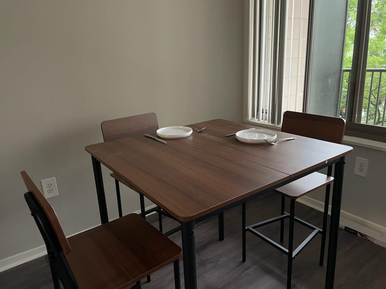 Giantex 5-Piece Dining Table Set W/Counter Height Table & 4 Bar Stools, Modern Kitchen Dining Set W/Footrest & Backrest, Space-Saving Dinette Set for Pub, Dining Room, Restaurant (Black Oak) customer photo 1