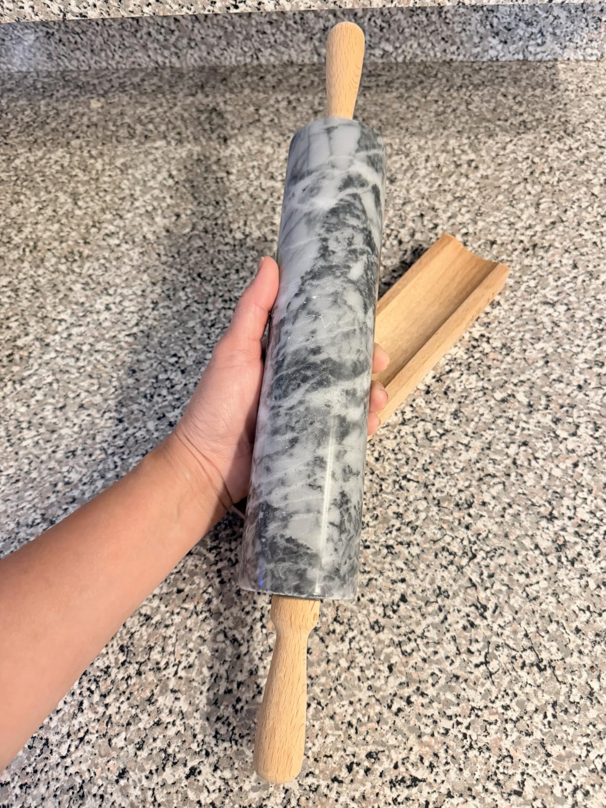 Zulay Kitchen 17-Inch Marble Rolling Pin With Stand - Polished Marble Rolling Pins For Baking With Long Beechwood Handle - Non-stick Roller Pin For Baking Pastries, Bread & Pizza customer photo 2