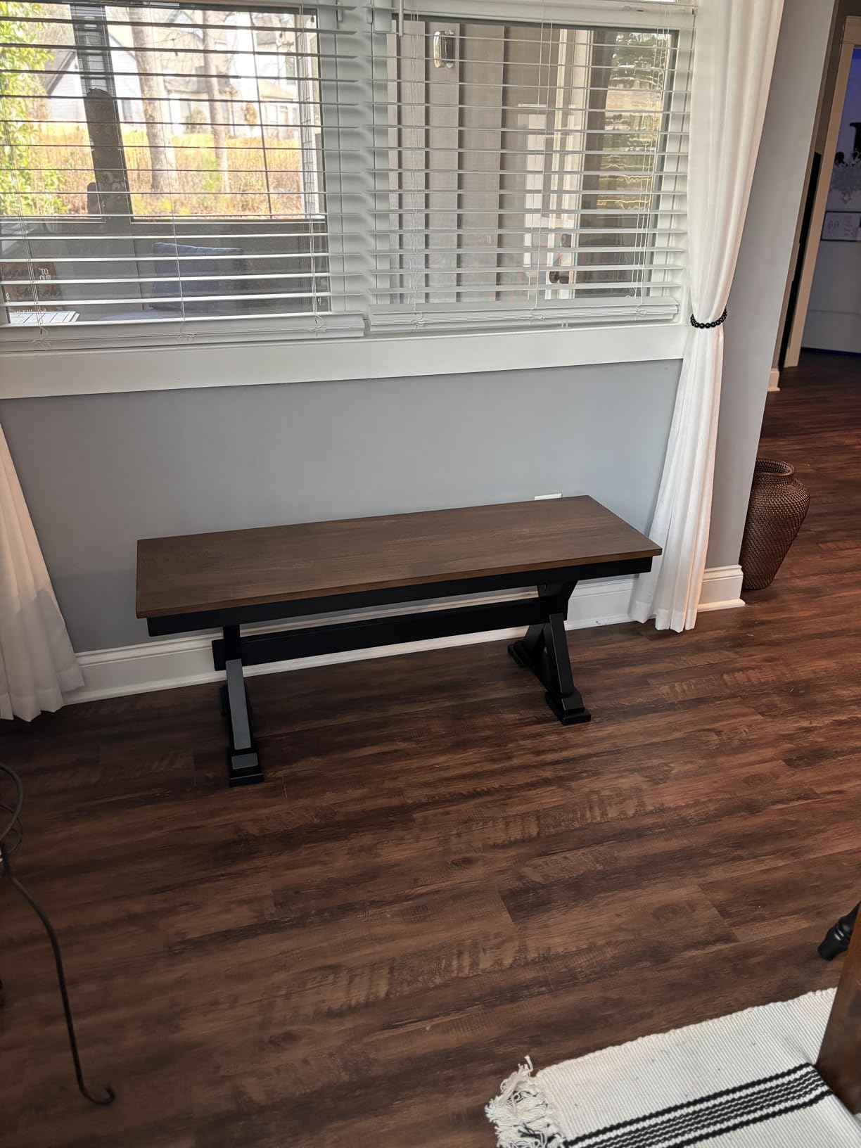 Signature Design by Ashley Wildenauer Dining Bench, 48 Inch Farmhouse Two Tone Wooden Seating with Solid Wood Frame, Mango Veneer and MDF Substrate Seat, Casual Entryway or Kitchen Use, Brown/Black customer photo 2