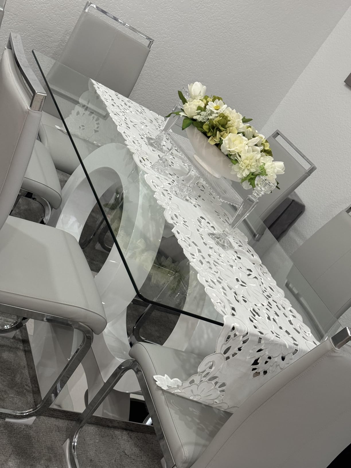 63'' Modern Glass Dining Table Set for 6, with 6 PU Leather Ergonomic Chairs for Home, Kitchen, Living Room customer photo 2