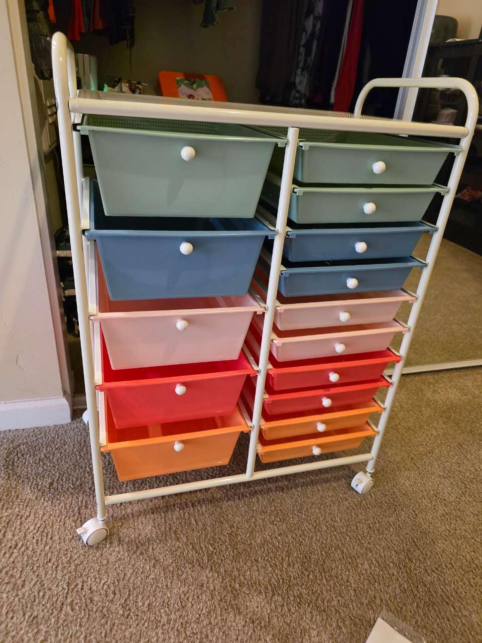 LDAILY 15 Drawer Rolling Storage Cart, Rolling Cart with Drawers for Classroom, Art Supply Craft Organizer on Wheel with Metal Frame & Handles for Home Office School customer photo 2