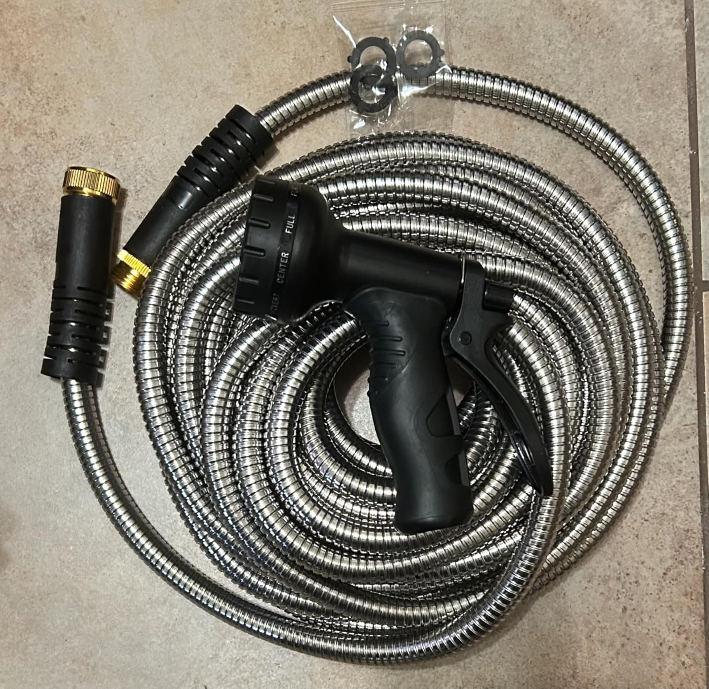 Garden Hose 50 FT, Metal Stainless Steel Water Hose with 10 Function Nozzles, No Kinks, Flexible Hose, Lightweight, Puncture Proof, Heavy Duty Hose for Yard and Outdoor customer photo 1