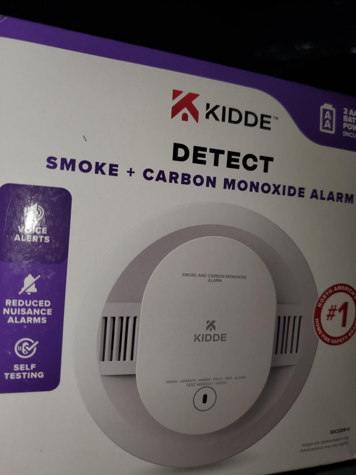 Kidde Smoke and Carbon Monoxide Detector, AA Battery Powered, with Voice Alerts, LED Status Lights, 85 dB Alarm, 5 inches, 30CUDR-V, 1 Pack customer photo 1
