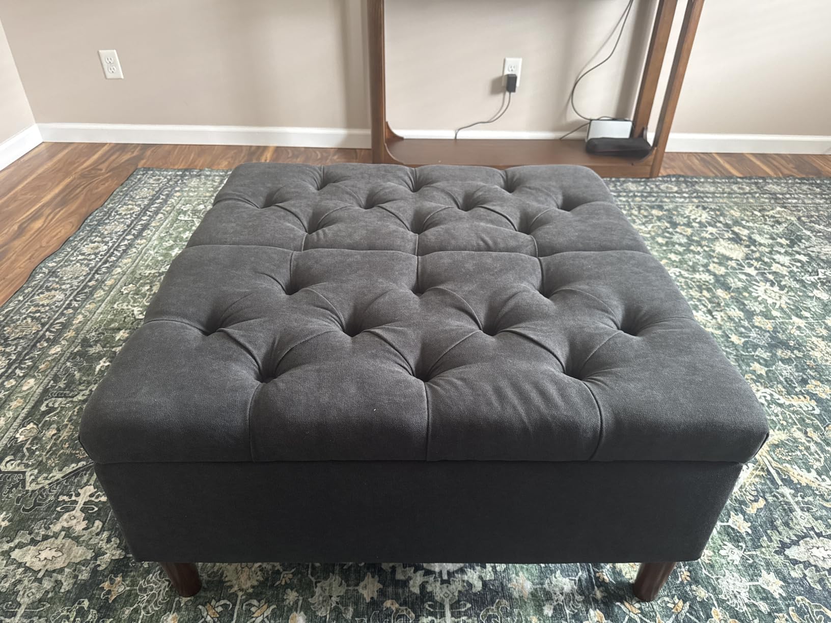 Weture 35 Inch Extra Large Storage Ottoman Coffee Table, No Assembly Required, Oversized Square Ottoman with Storage, Tufted Upholstered Ottomans Coffee Table for Living Room (Fabric, Beige) customer photo 1
