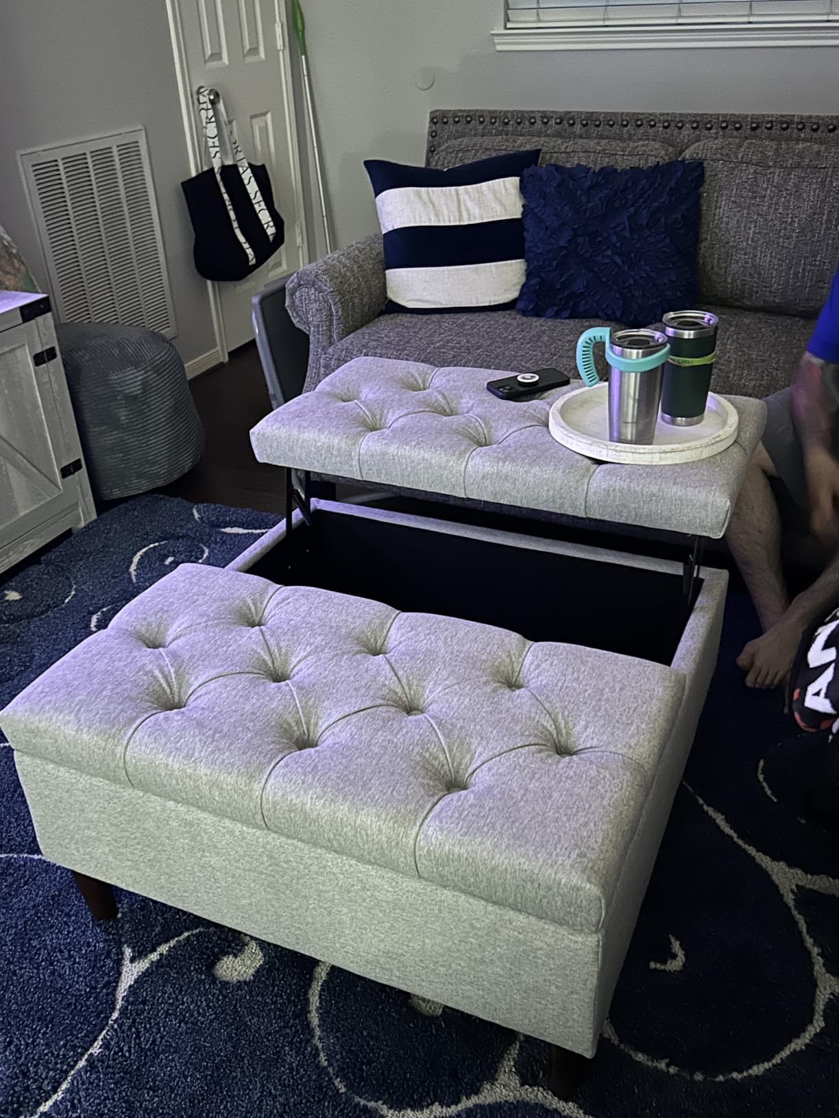 Weture 35 Inch Extra Large Storage Ottoman Coffee Table, No Assembly Required, Oversized Square Ottoman with Storage, Tufted Upholstered Ottomans Coffee Table for Living Room (Fabric, Beige) customer photo 2