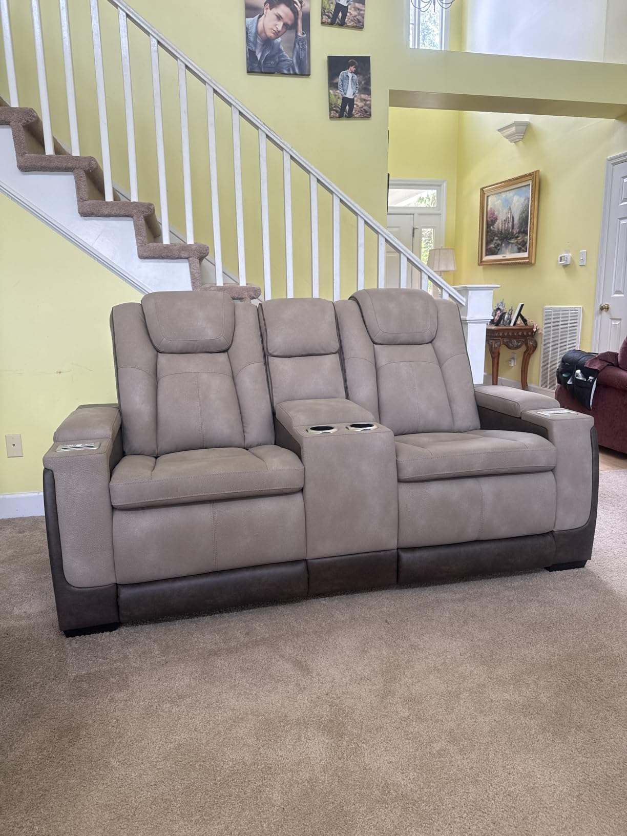 Signature Design by Ashley Fyne-Dyme Contemporary Power Reclining Sofa with USB Charging Ports and Adjustable Headrest, Brown customer photo 1