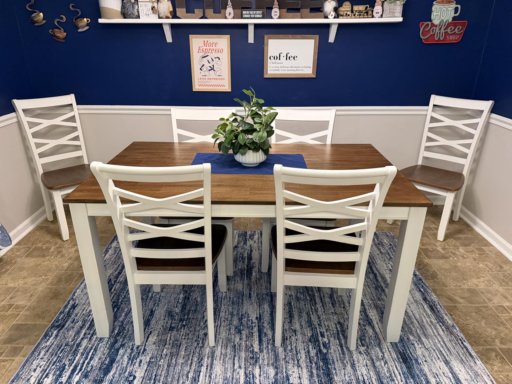 Lexicon Dining Table Set for 6 with Chairs, Wood 7 Piece Farmhouse Dining Room Table and Chairs Set of 6, Cross Back, Easy Assembly Seater for Indoor Home, Dinner, Kitchen, Cherry/White customer photo 2