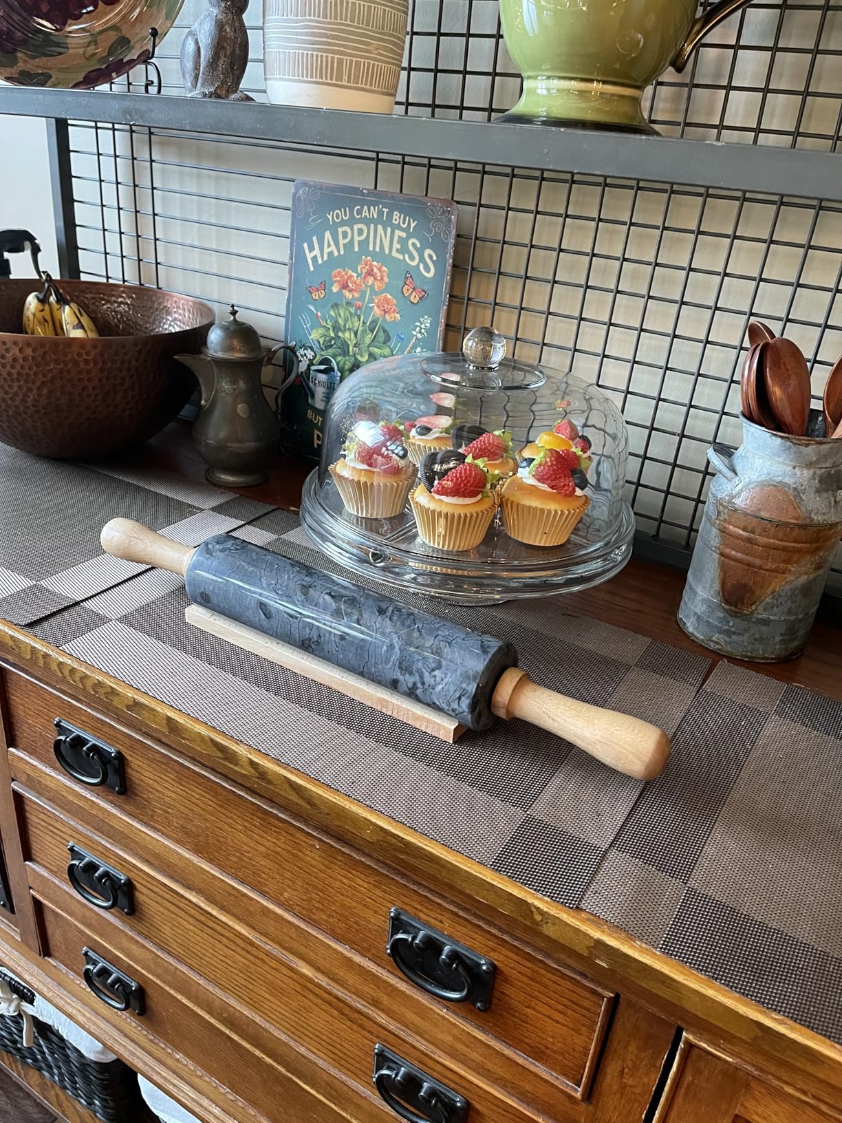 Marble Rolling Pin Set with Silicone Pastry Mat, Pastry Brush, Cooking Tongs, Stainless Steel Scraper 18.5 inch Polished Non-Stick Roller for Pizza Dough, Fondant, Pie Crust (Gray White) customer photo 2