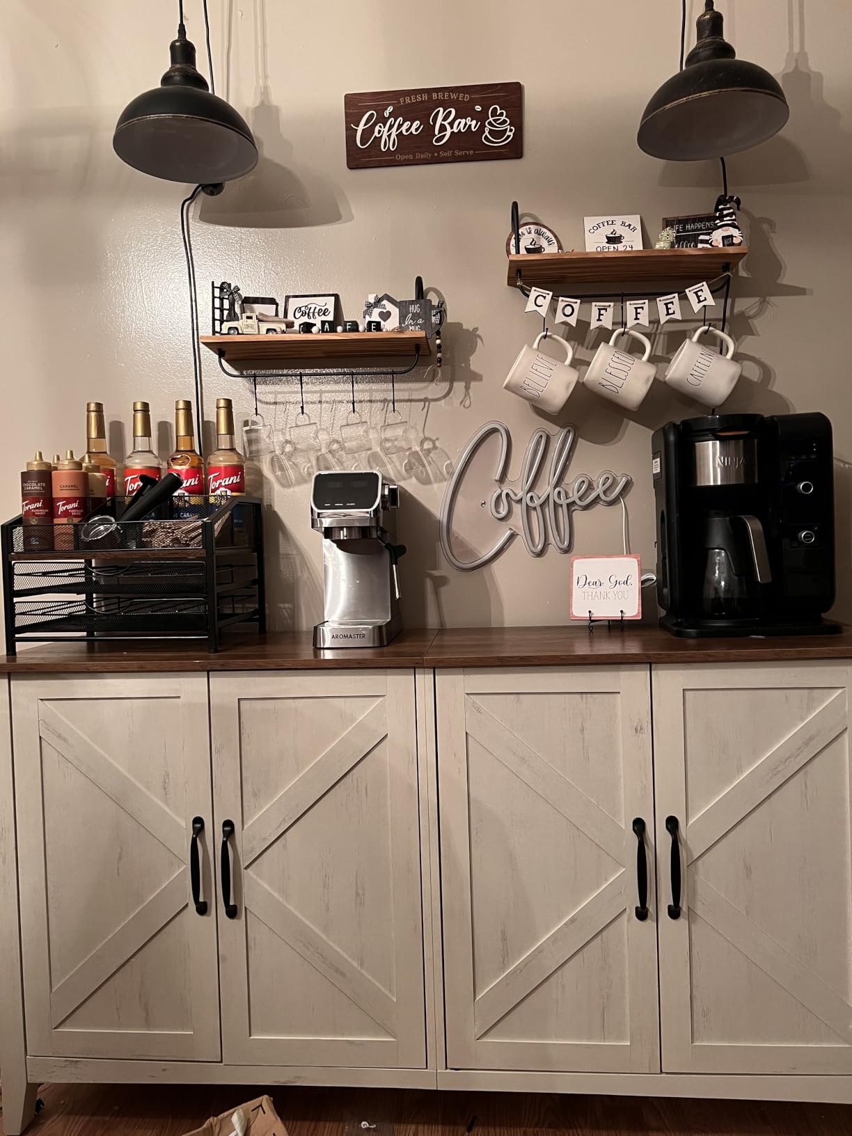 VASAGLE LIRY Collection - Storage Cabinet, Buffet Cabinet, Sideboard, Credenza, with Adjustable Shelves, for Entryway, Rustic White and Honey Brown ULSC381W01 customer photo 1