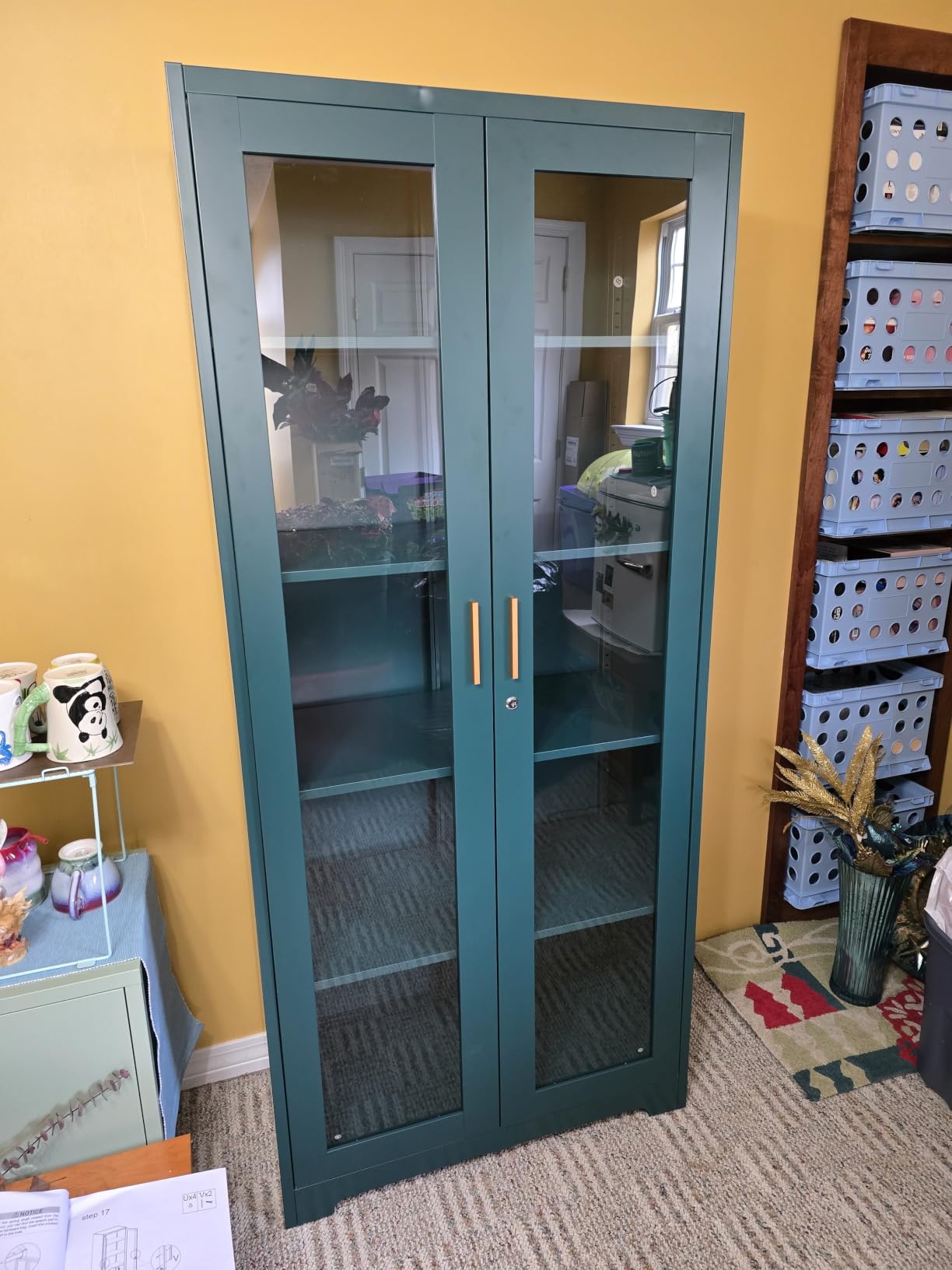 Polup Glass Display Cabinet with Lock, Metal Curio Cabinet with Tempered Glass Doors & Adjustable Shelves, Heavy-Duty China Cabinets for Living Room, School, Commercial, Black, Assembly Required customer photo 1