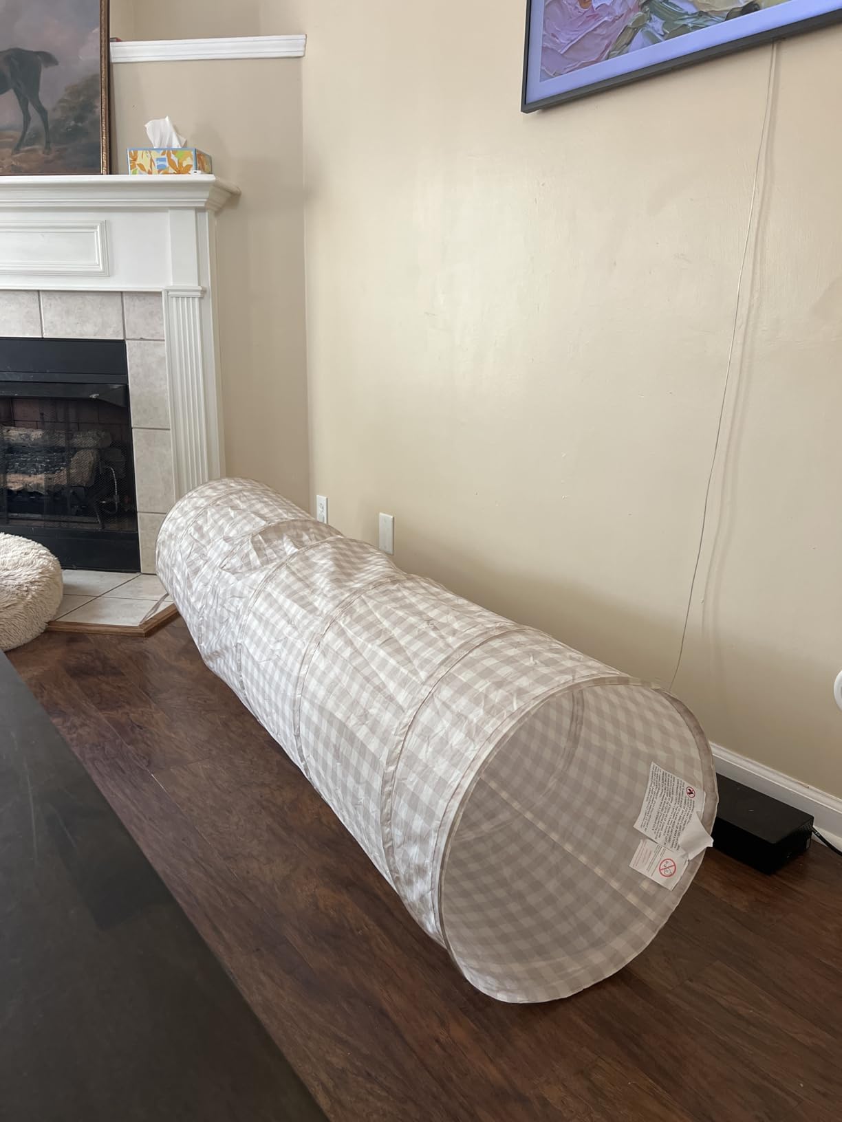 3 Sprouts Kids Play Tunnel - Pop Up Collapsible Tunnels with Recycled Fabric - Fun Crawling Tunnel for Toddler, Baby, Children to Crawl Through, Gross Motor Toy for Indoor Play - Gingham Beige customer photo 2