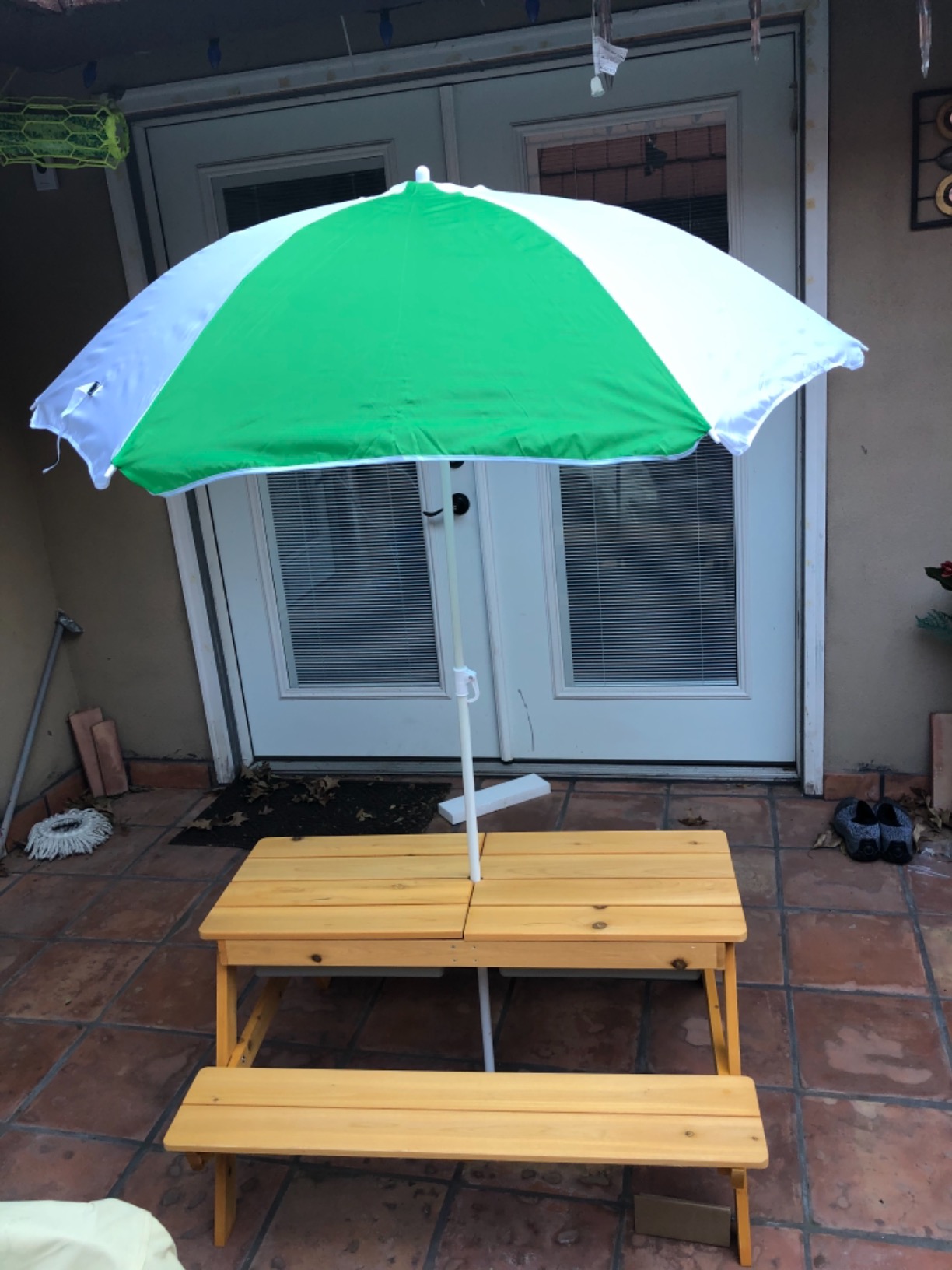 Costzon Kids Picnic Table with Sensory Bins, 4 in 1 Sand and Water Table with Height Adjustable Umbrella, Removable Tabletop, Wooden Kids Outdoor Table for Backyard Patio Play customer photo 1