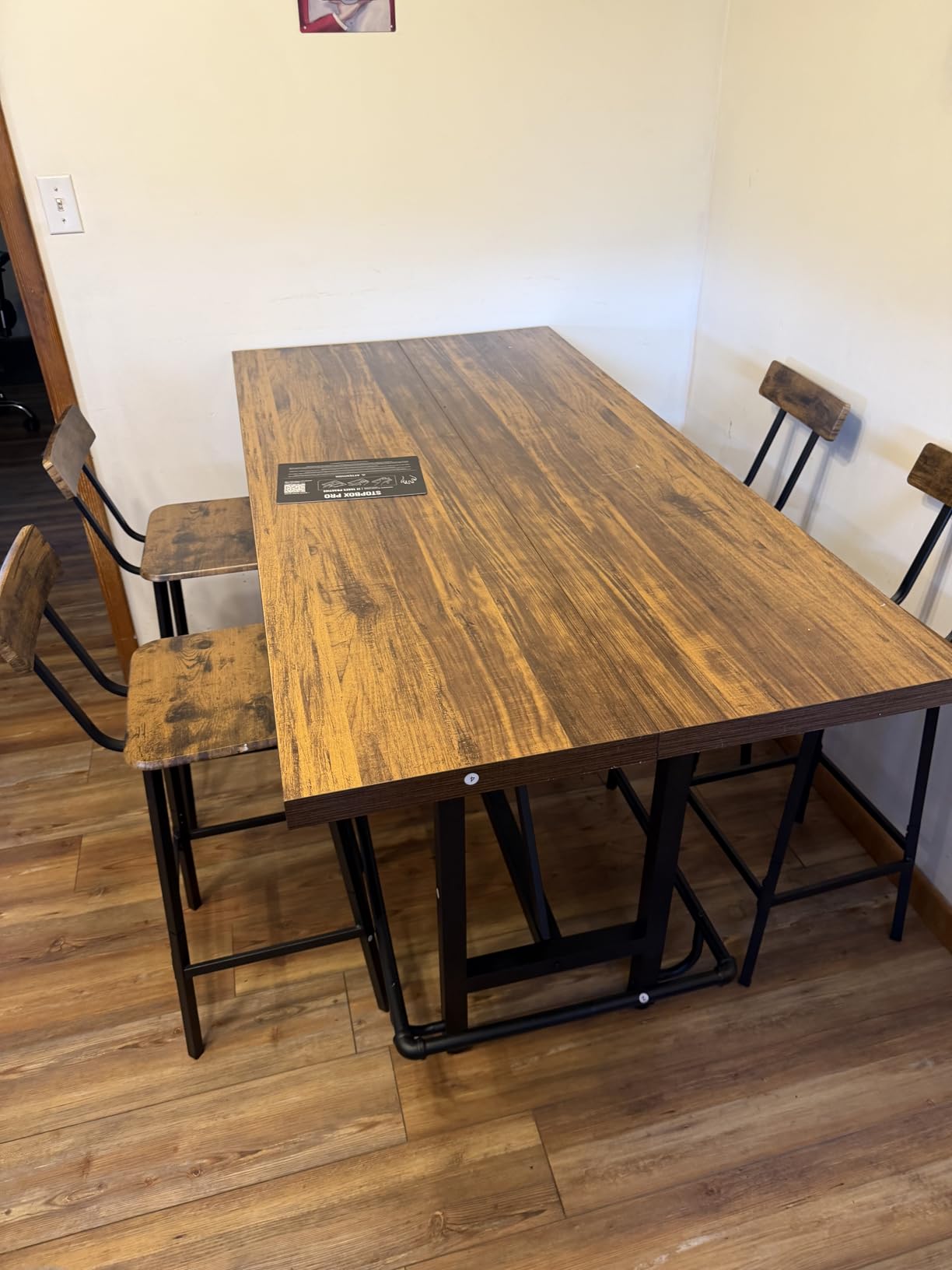 Tribesigns Bar Table, Industrial Counter Height Pub Table with Metal Footrest, 63-Inch Rectangle Wood Kitchen Dining Table with Sturdy Metal Frame for Dining Room, Home Bar (Brown) customer photo 1