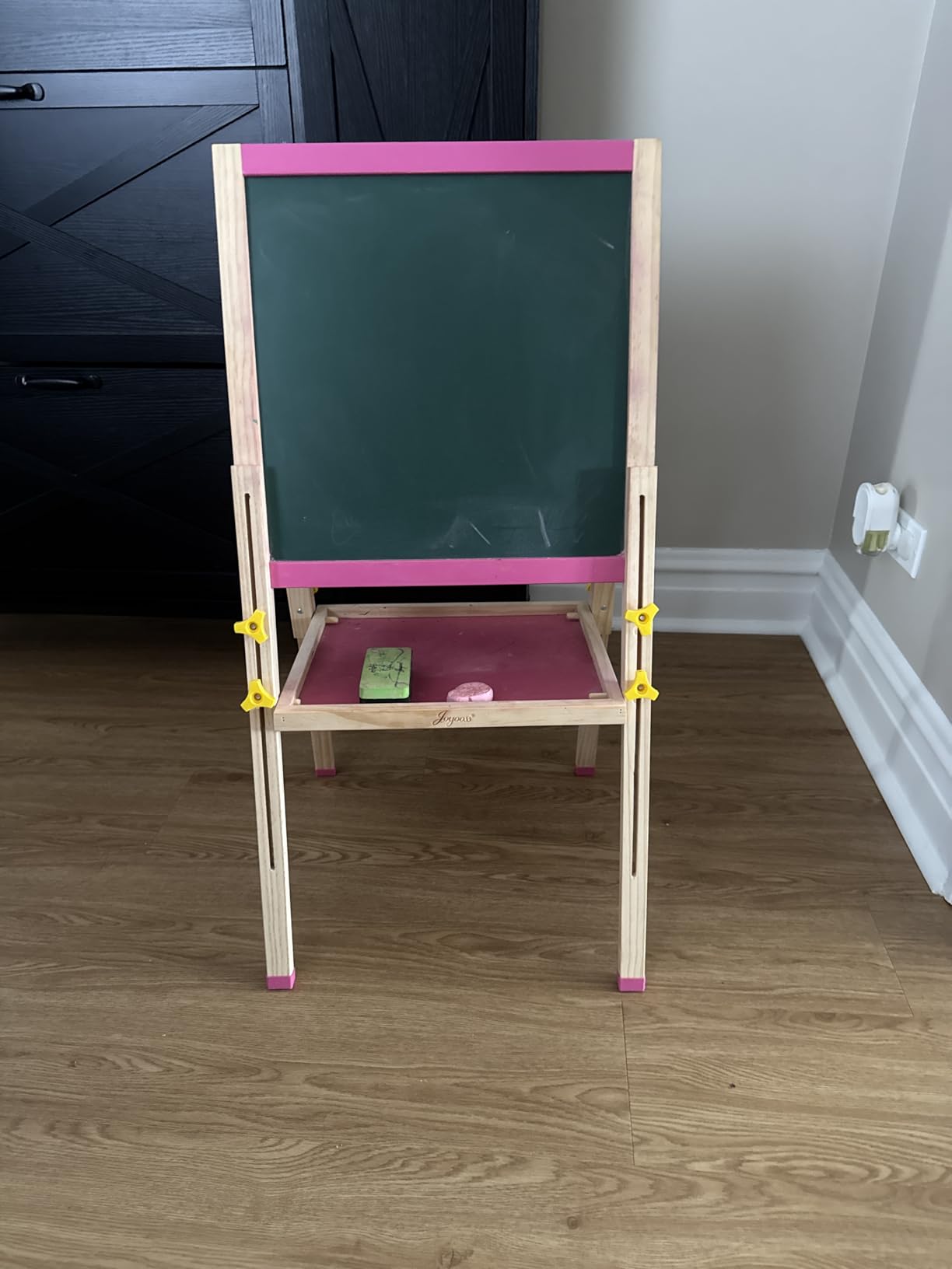 JOYOOSS Art Easel for Kids Ages 4-8, Toddler Art Kids Easel Adjustable Wooden Magnetic Whiteboard Chalkboard for Kid Dry Erase Board, Dual-Sided Drawing customer photo 1