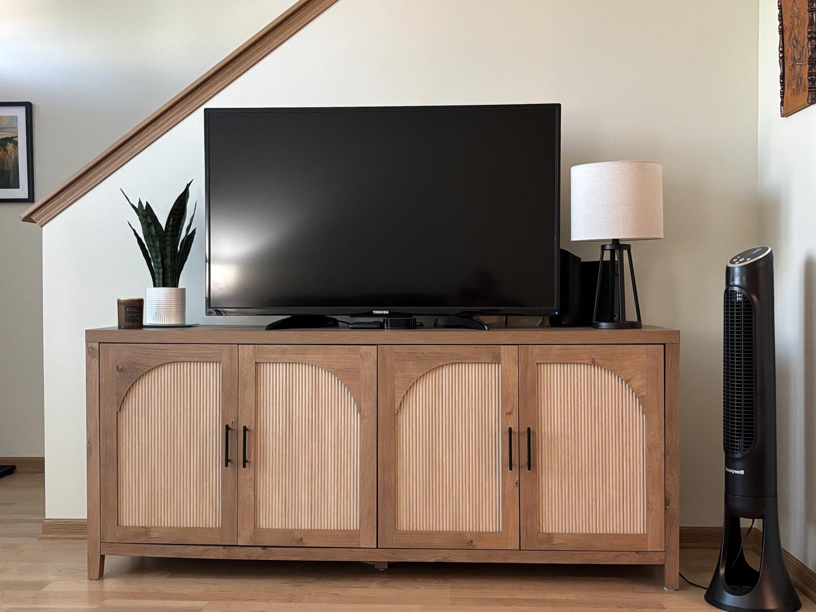 Walker Edison Sasha 4-Door Reeded Sideboard Buffet with Cord Management, 70 Inch, Coastal Oak customer photo 1