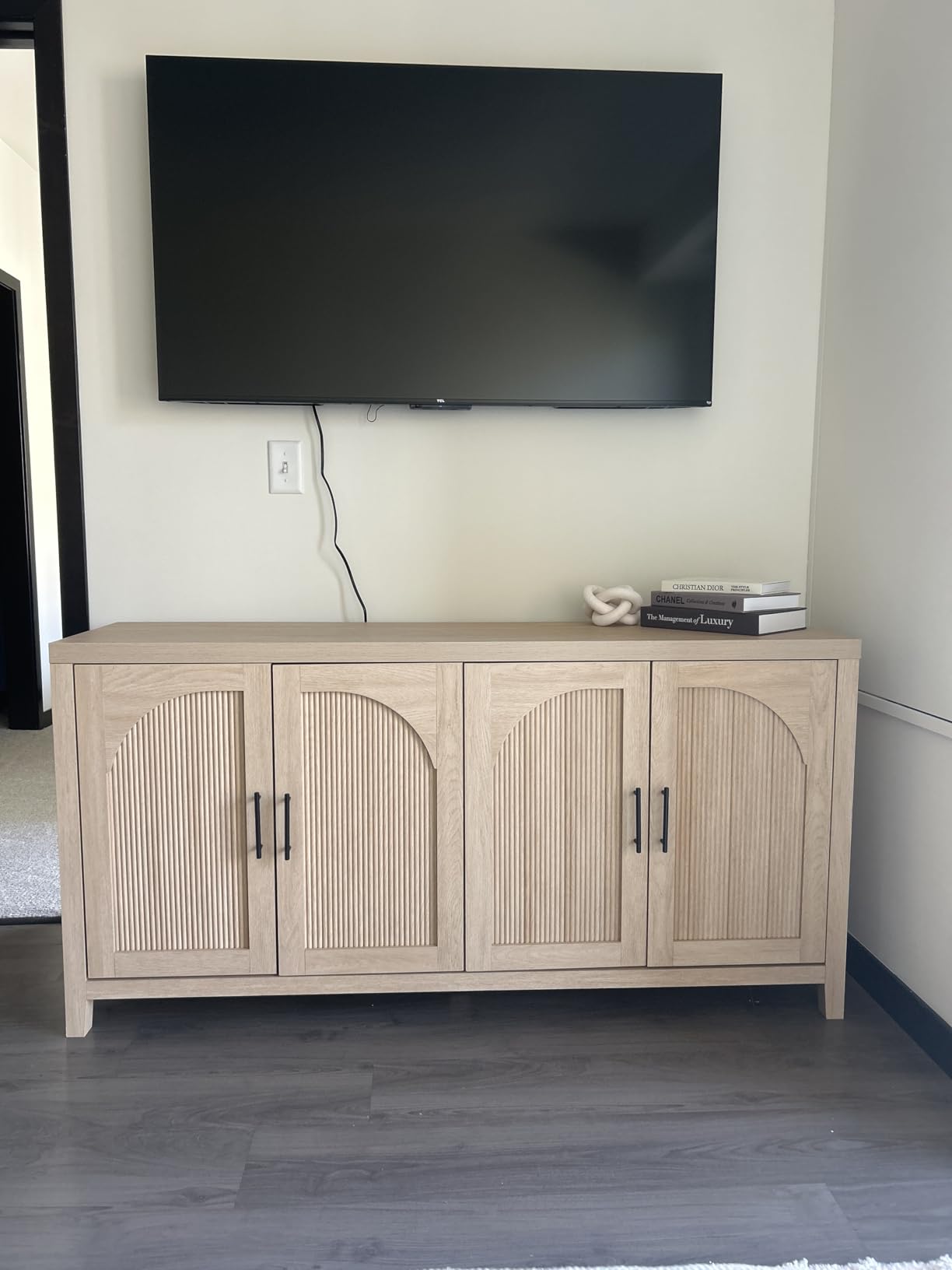 Walker Edison Sasha 4-Door Reeded Sideboard Buffet with Cord Management, 70 Inch, Coastal Oak customer photo 2